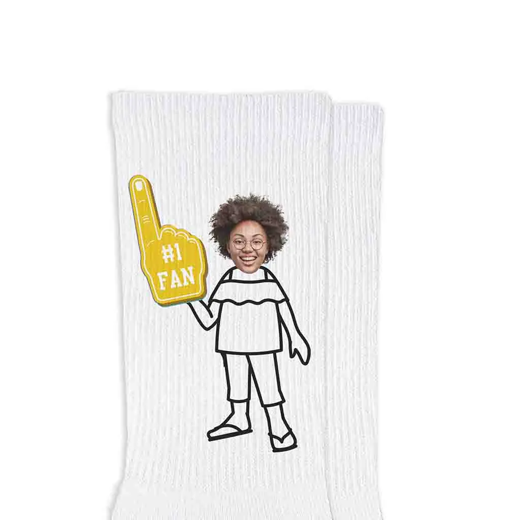 #1 Fan Custom Photo Faces on Cotton Crew Socks For Women