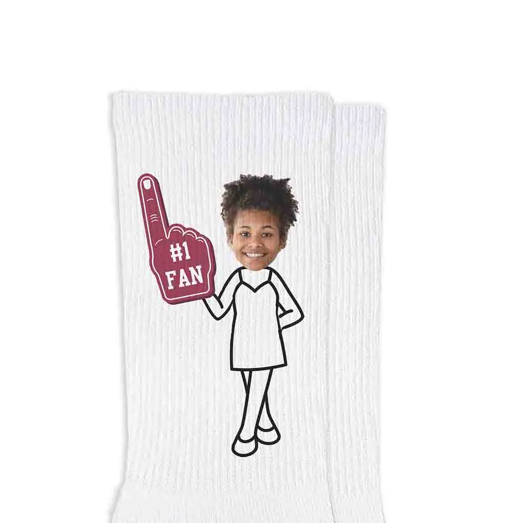 #1 Fan Custom Photo Faces on Cotton Crew Socks For Women