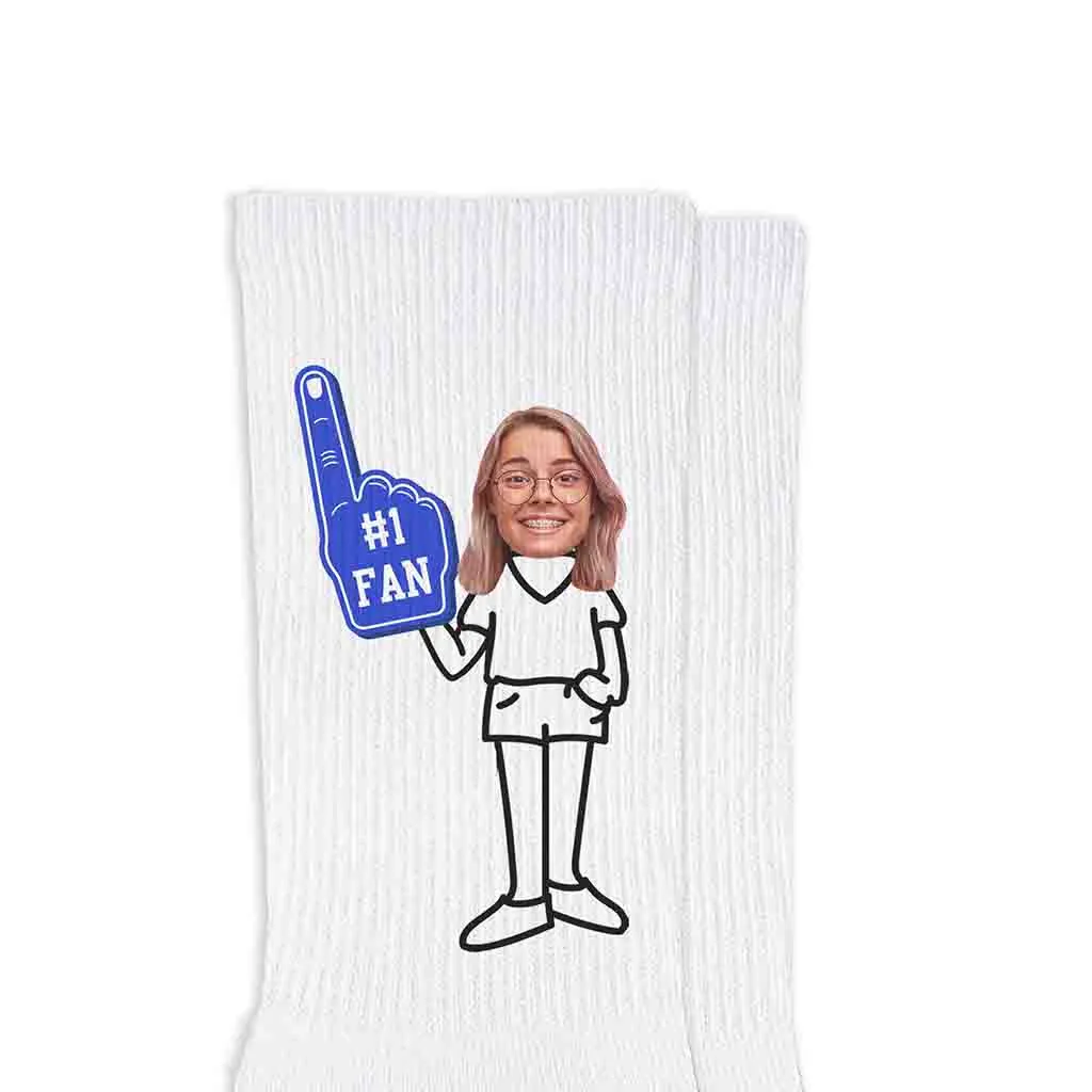 #1 Fan Custom Photo Faces on Cotton Crew Socks For Women