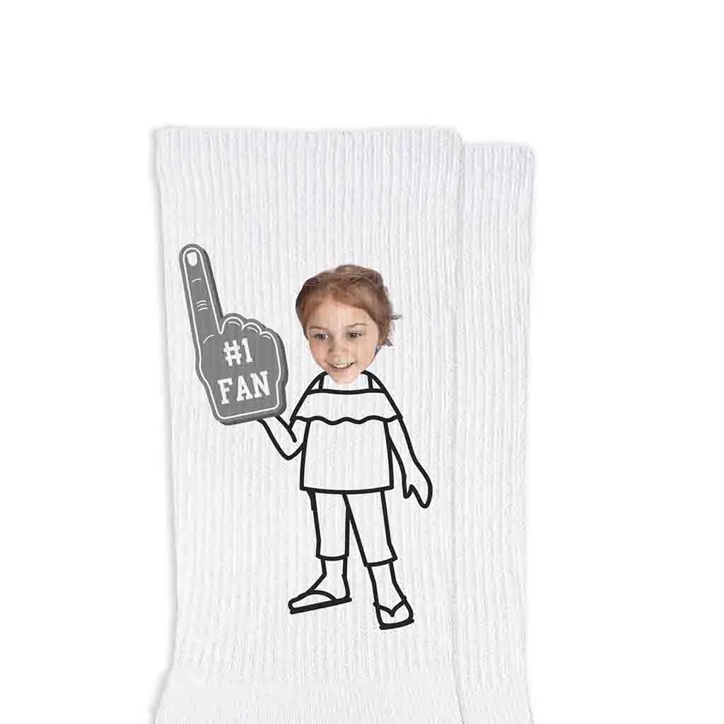 #1 Fan Custom Photo Faces on Cotton Crew Socks For Women