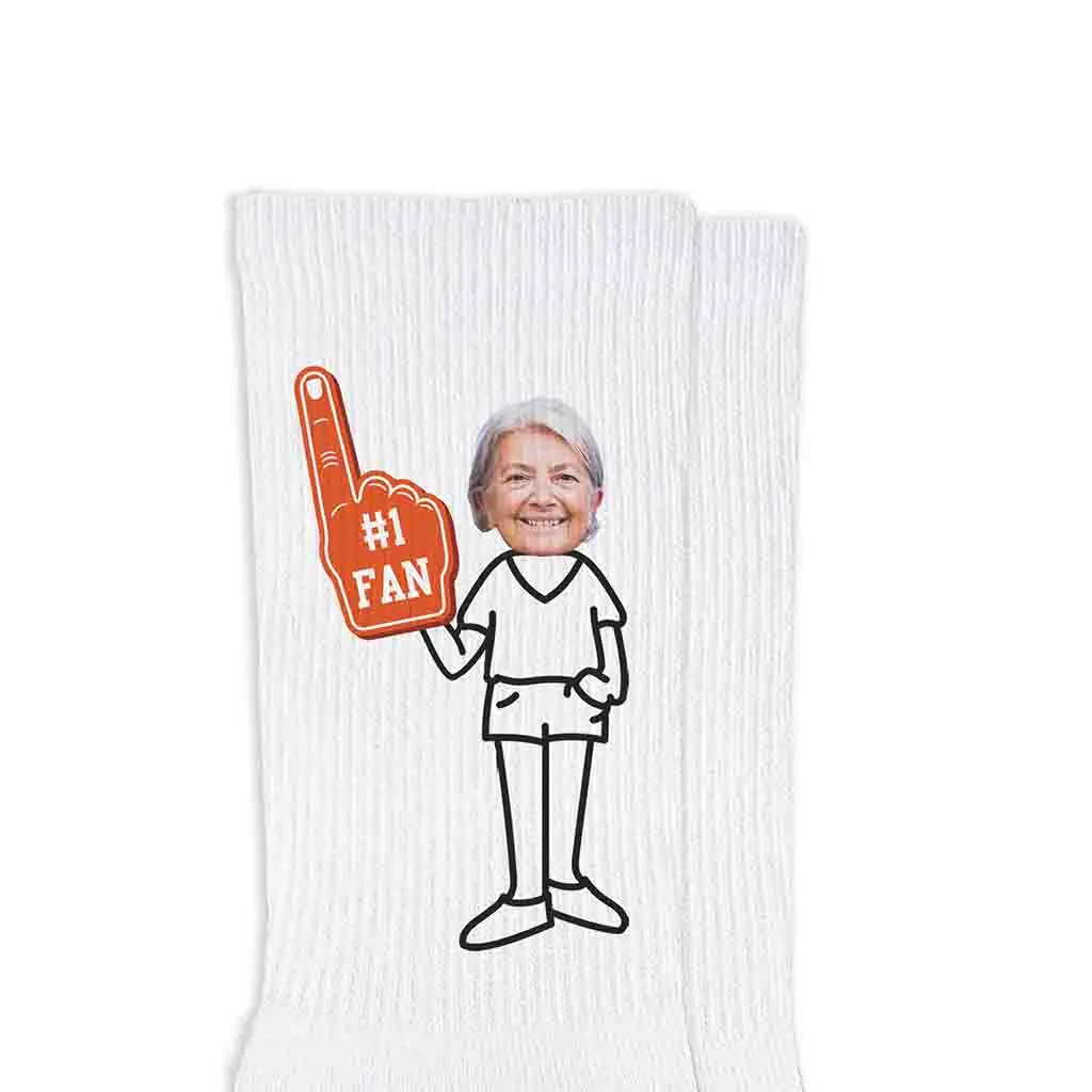 #1 Fan Custom Photo Faces on Cotton Crew Socks For Women