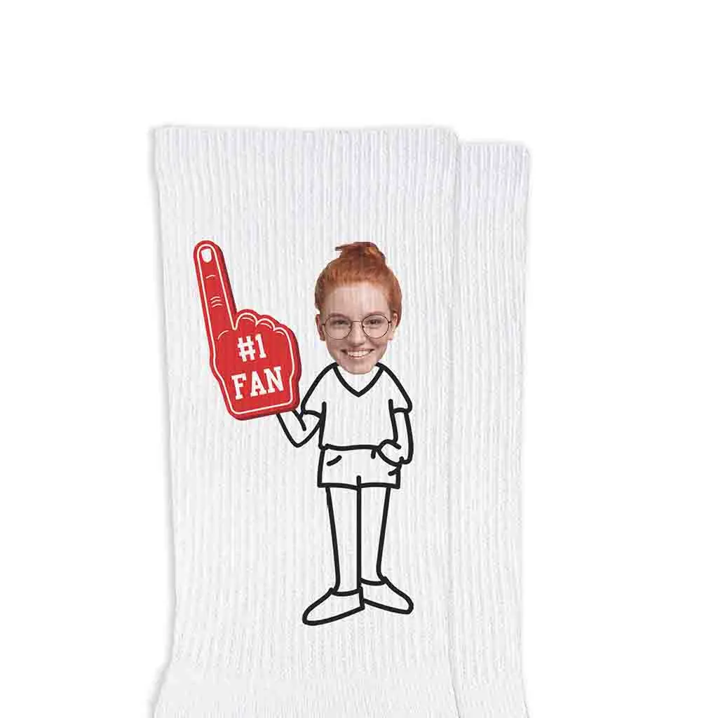#1 Fan Custom Photo Faces on Cotton Crew Socks For Women