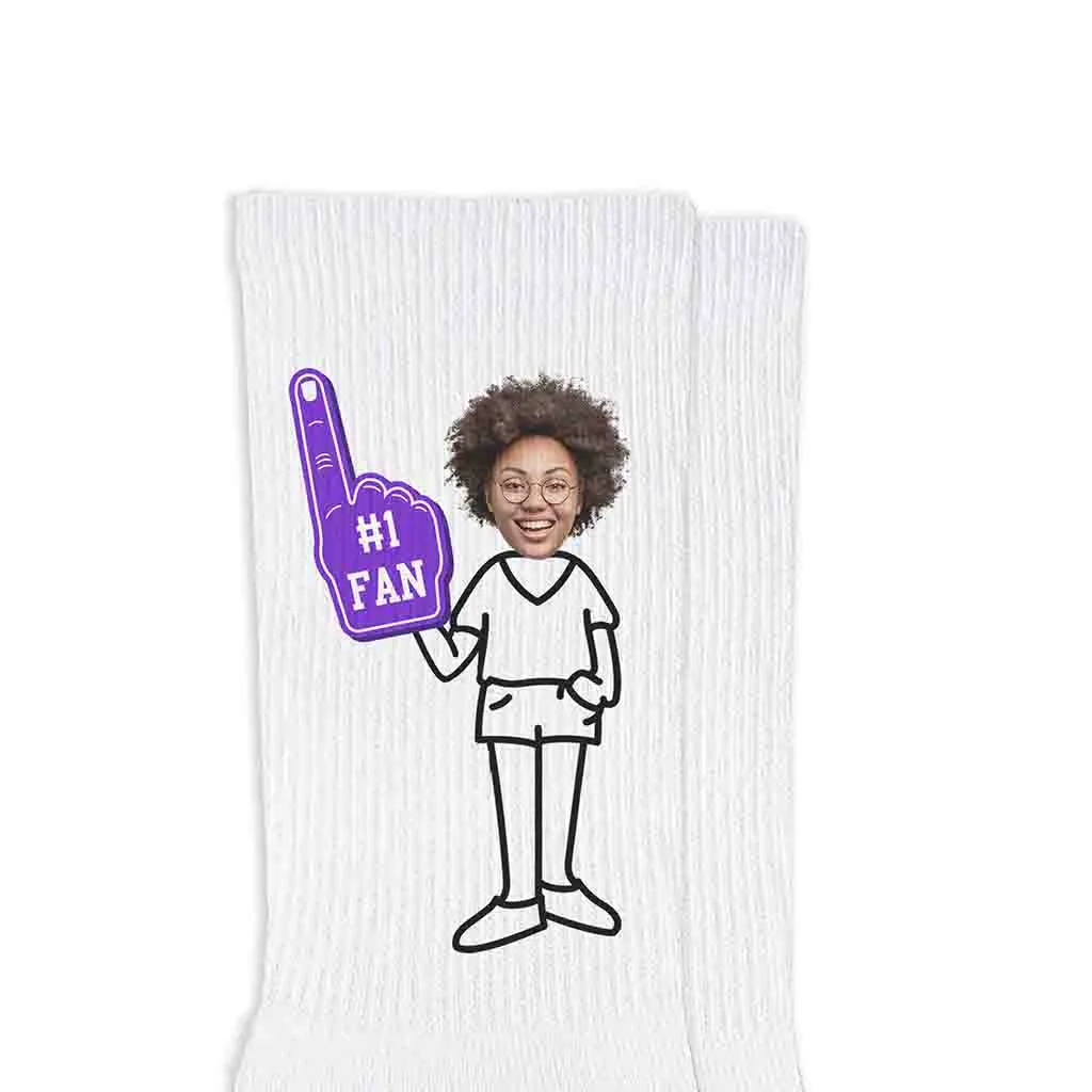 #1 Fan Custom Photo Faces on Cotton Crew Socks For Women