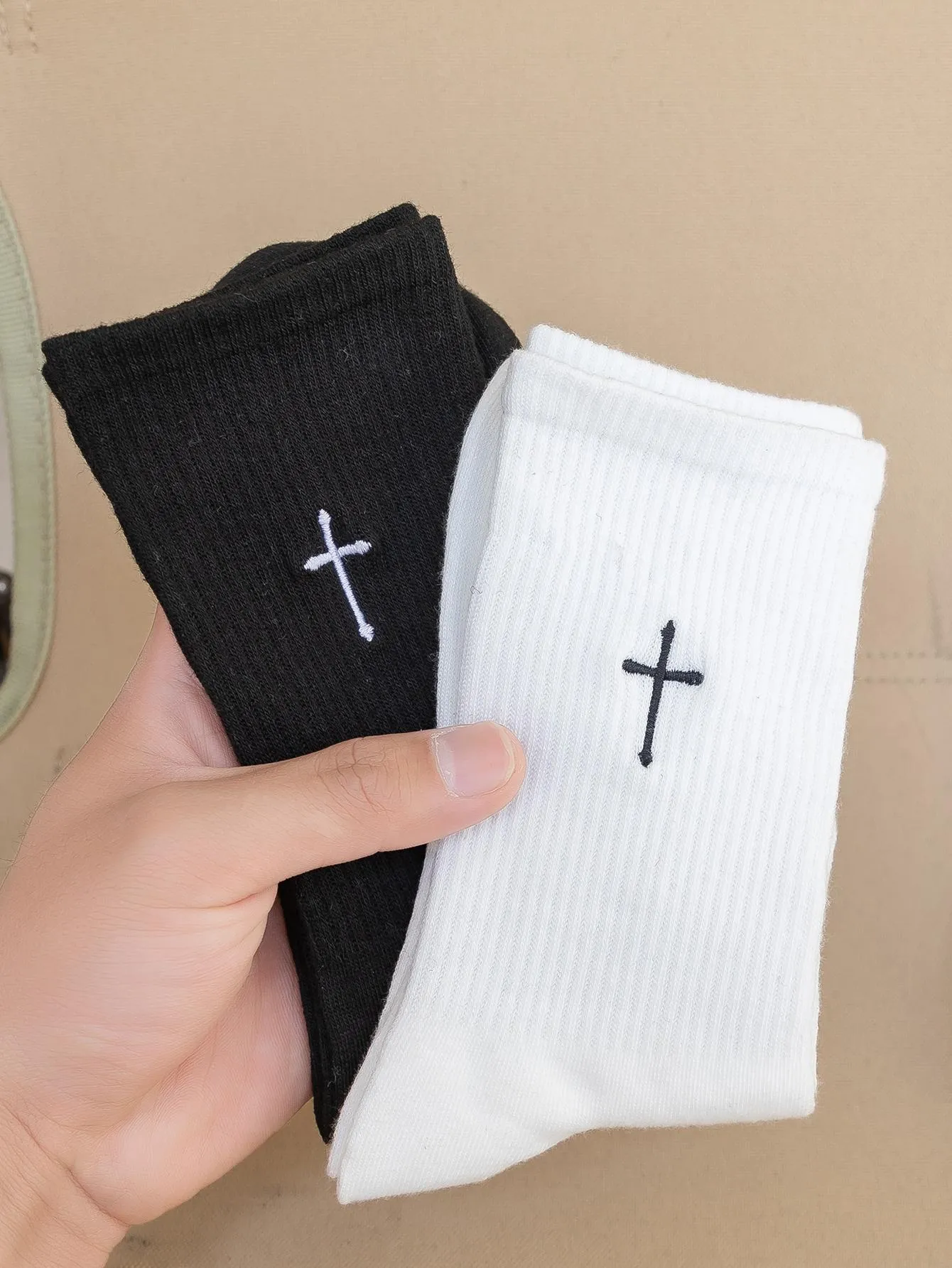 2pairs Cross Embroidery Cross Design for Women Cute Socks Novelty Socks Fun
