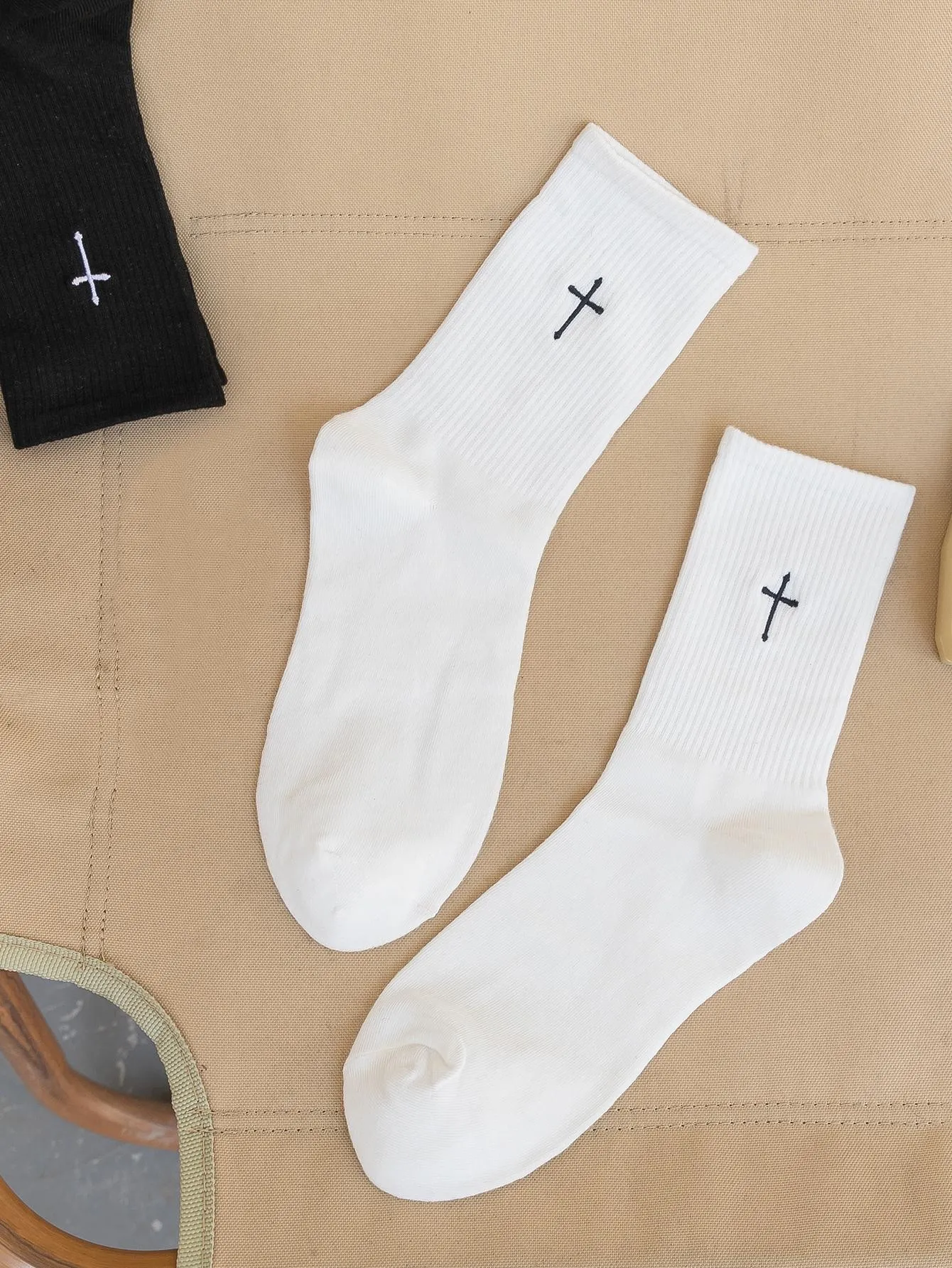 2pairs Cross Embroidery Cross Design for Women Cute Socks Novelty Socks Fun