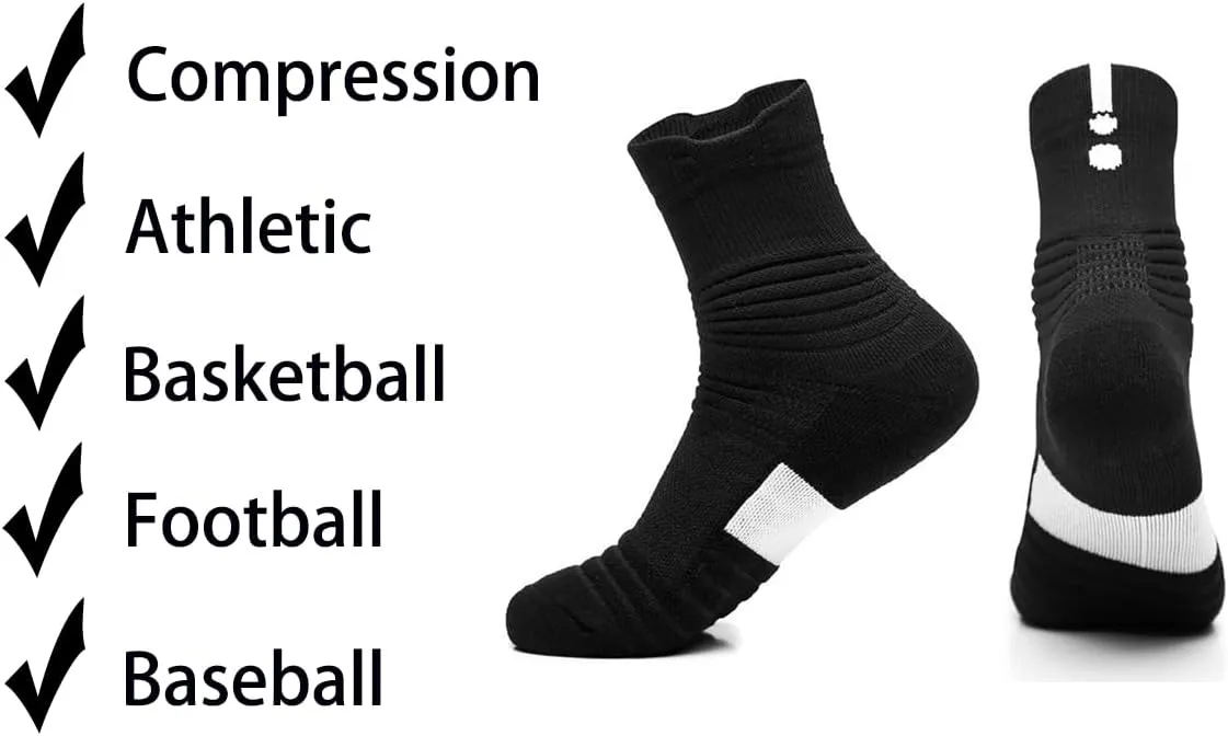 3 Pack Compression Basketball Socks Performance Cushioned Athletic Crew Socks Sports Running Cycling Socks