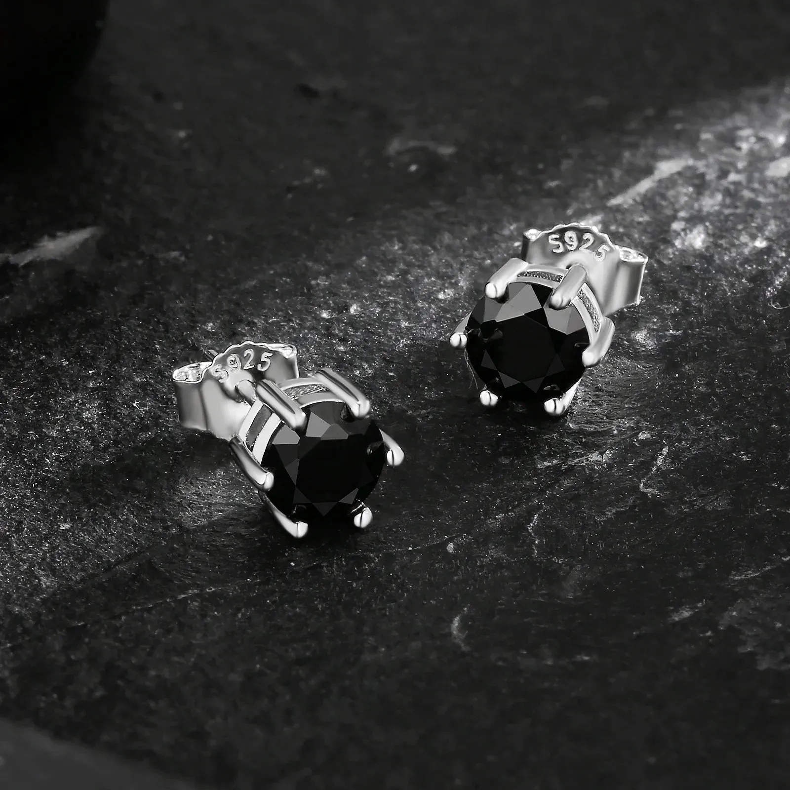 6mm Black Diamond Round Stud Earrings in White Gold