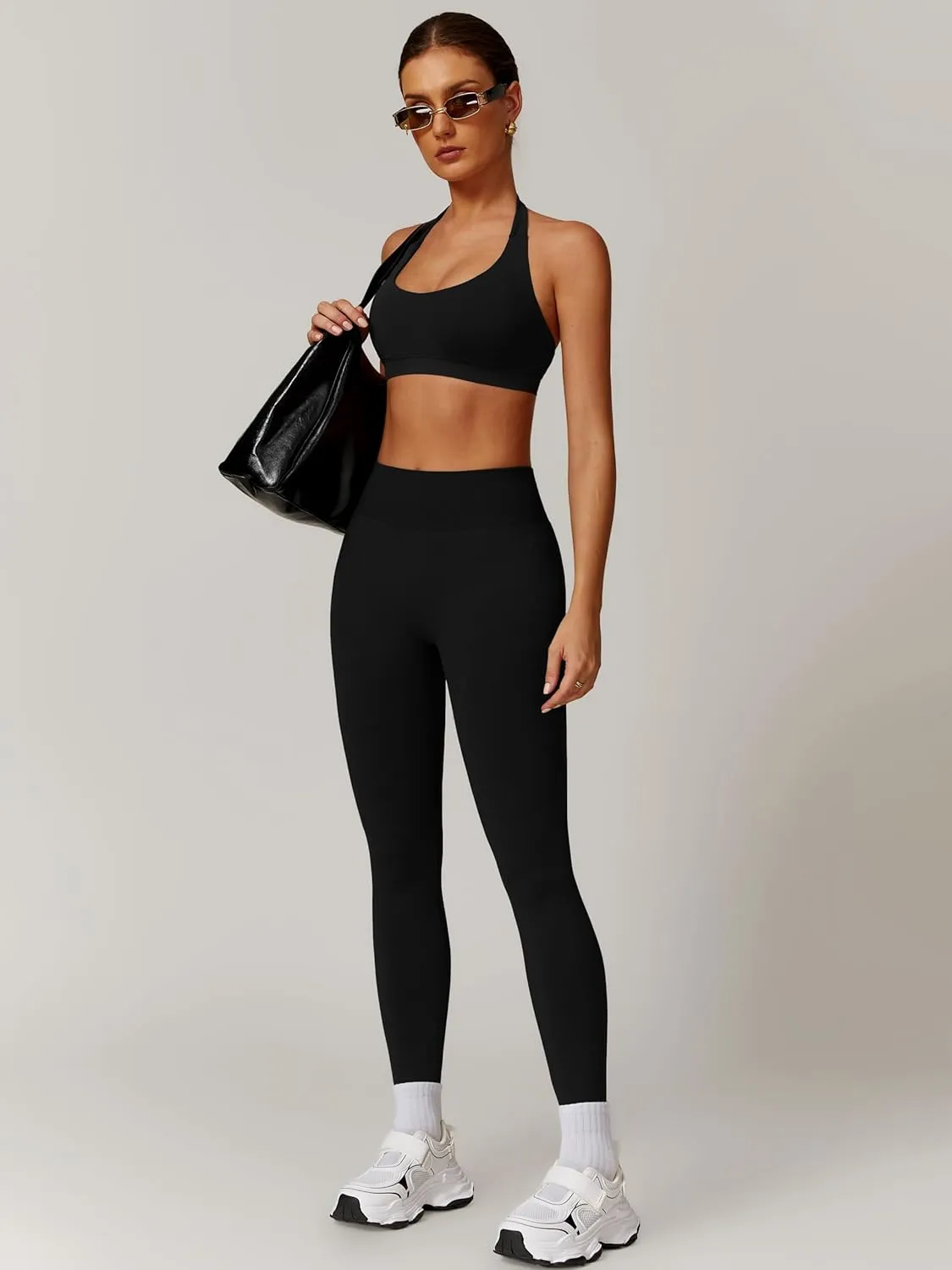 ABOCIW Workout Sets for Women Seamless Scunch Butt Lifting Impact Leggings Halter Sports Bra 2 Piece Gym Outfits
