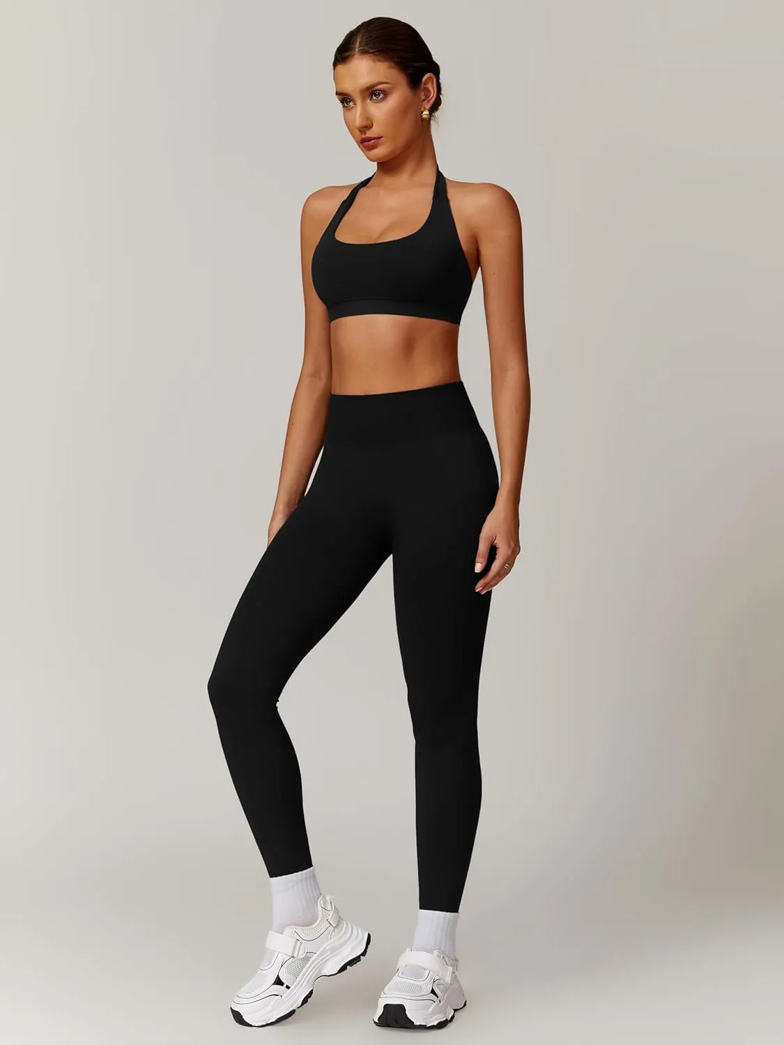 ABOCIW Workout Sets for Women Seamless Scunch Butt Lifting Impact Leggings Halter Sports Bra 2 Piece Gym Outfits