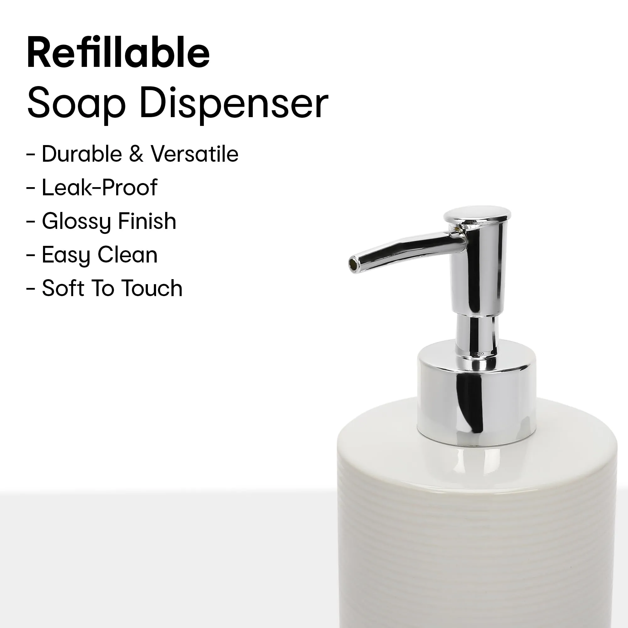 Anko Textured Soap Dispenser- Set of 2 | Bathroom Sanitizer, Lotion, Shampoo Dispenser | Handwash Bottle for Kitchen | Soap Dispenser for Wash Basin | Bathroom Accessories | 18.4cm (H) x 7.8cm| White