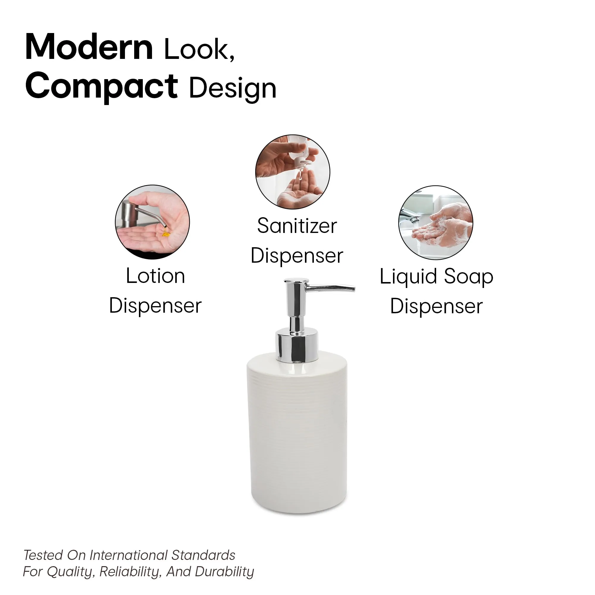 Anko Textured Soap Dispenser- Set of 2 | Bathroom Sanitizer, Lotion, Shampoo Dispenser | Handwash Bottle for Kitchen | Soap Dispenser for Wash Basin | Bathroom Accessories | 18.4cm (H) x 7.8cm| White