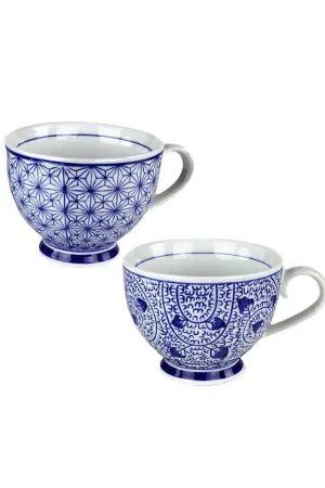Blue & White Ceramic Coffee Cup Set of 4 by Vagabond Vintage