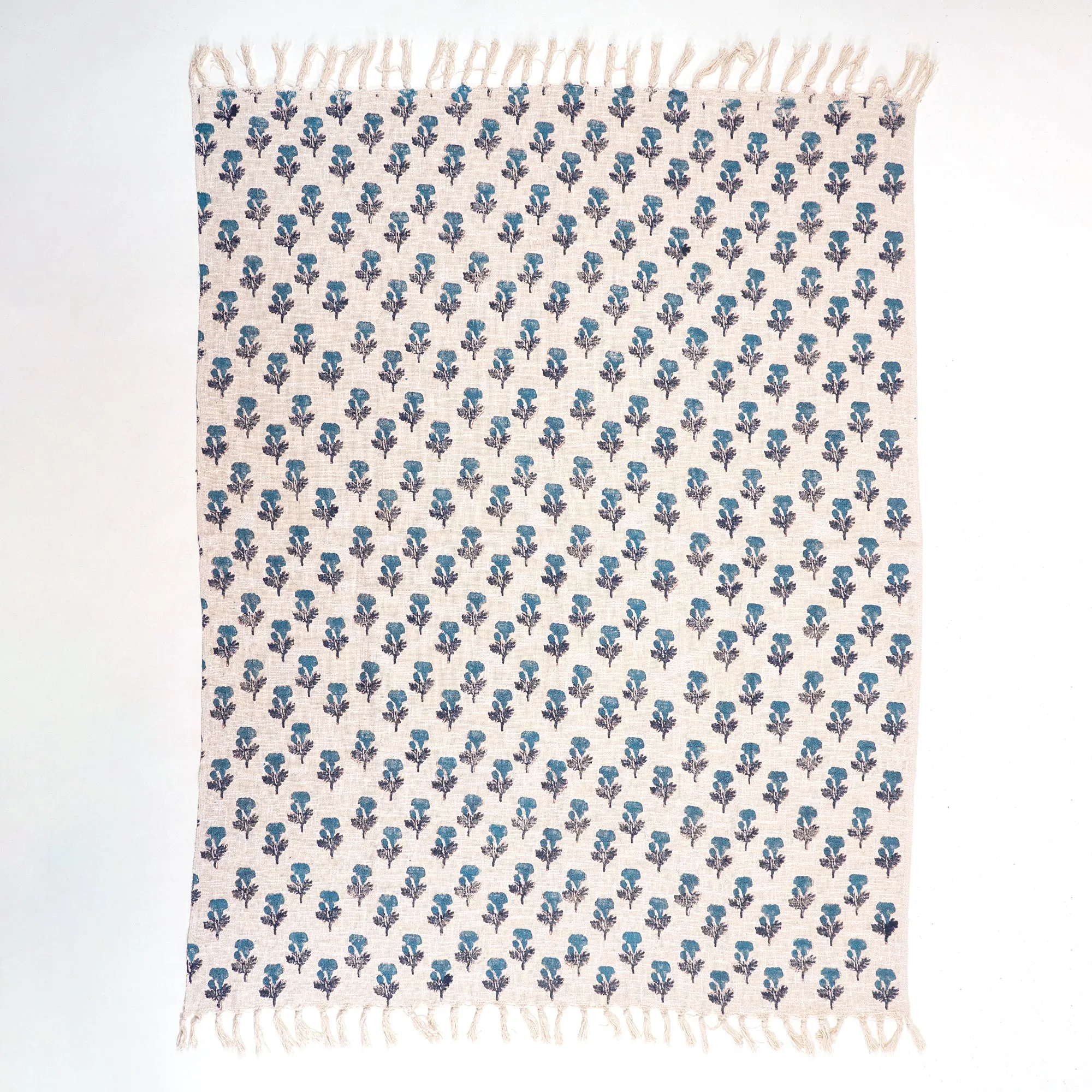 Blue Floral Hand Block Print Couch Throw Blanket