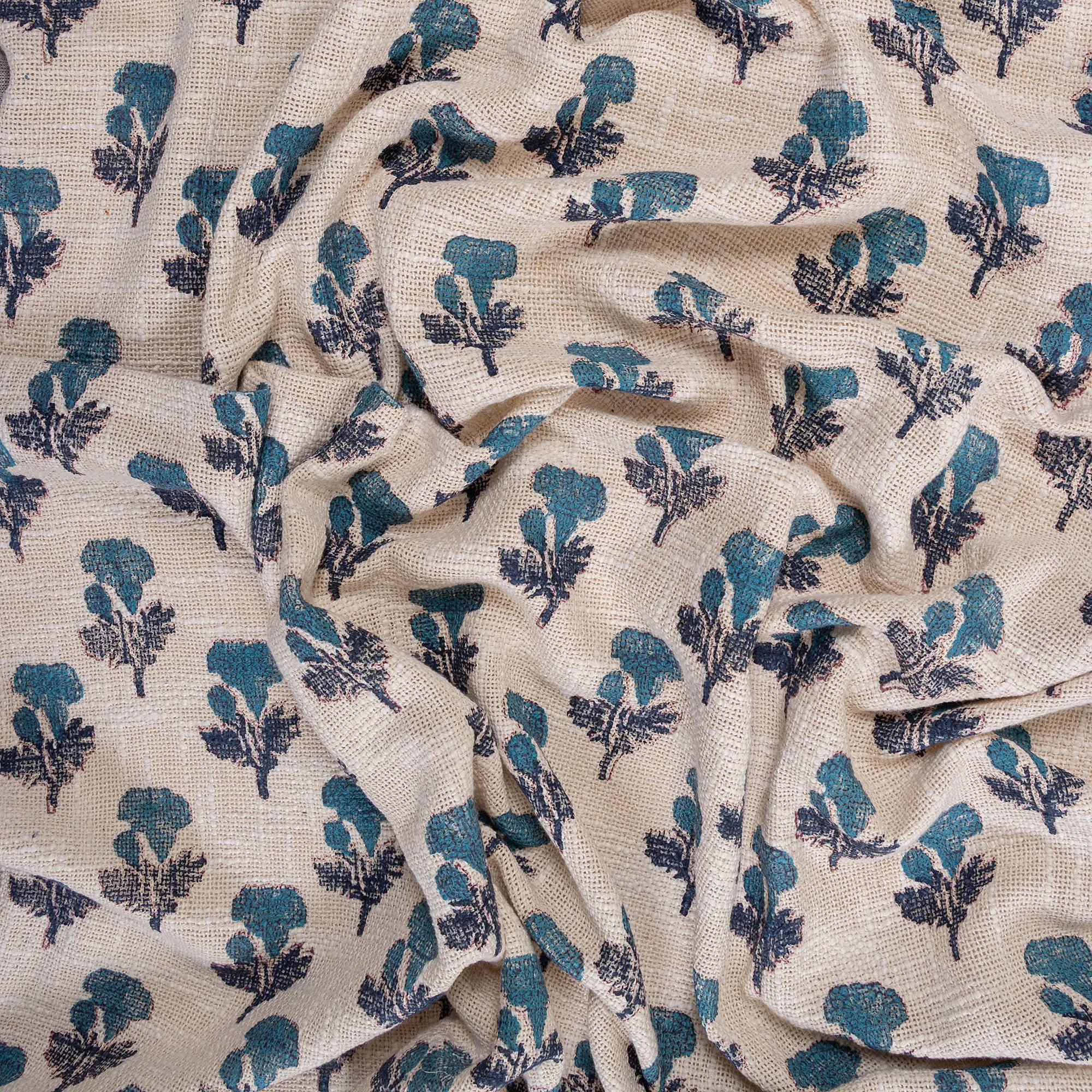 Blue Floral Hand Block Print Couch Throw Blanket