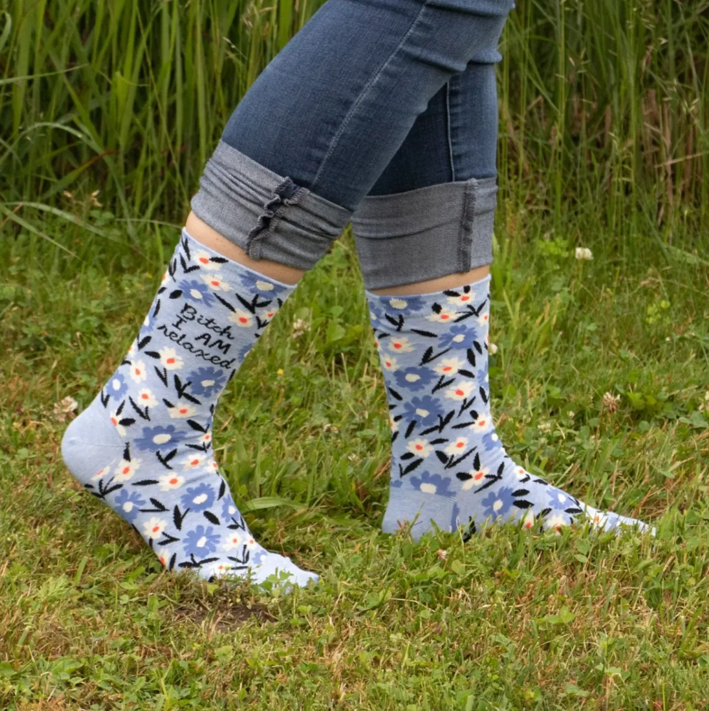 Blue Q Women's Crew Socks - Bitch I Am Relaxed