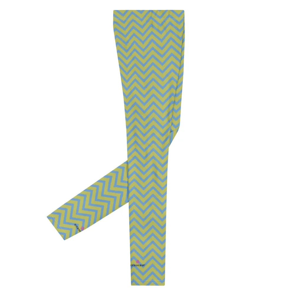 Blue Yellow Chevron Printed Meggings, Retro Style Meggings Compression Tights For Men - Made in USA/EU/MX
