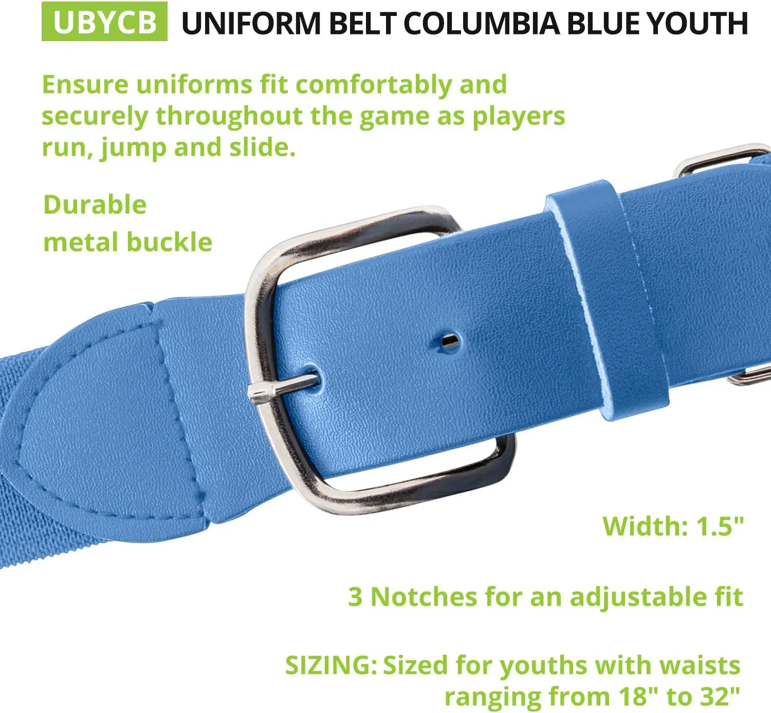 Champion Sports Baseball/Softball Uniform Belt, Comfort Stretch Fit - Durable Syntex Tab, Youth & Adult Sizes