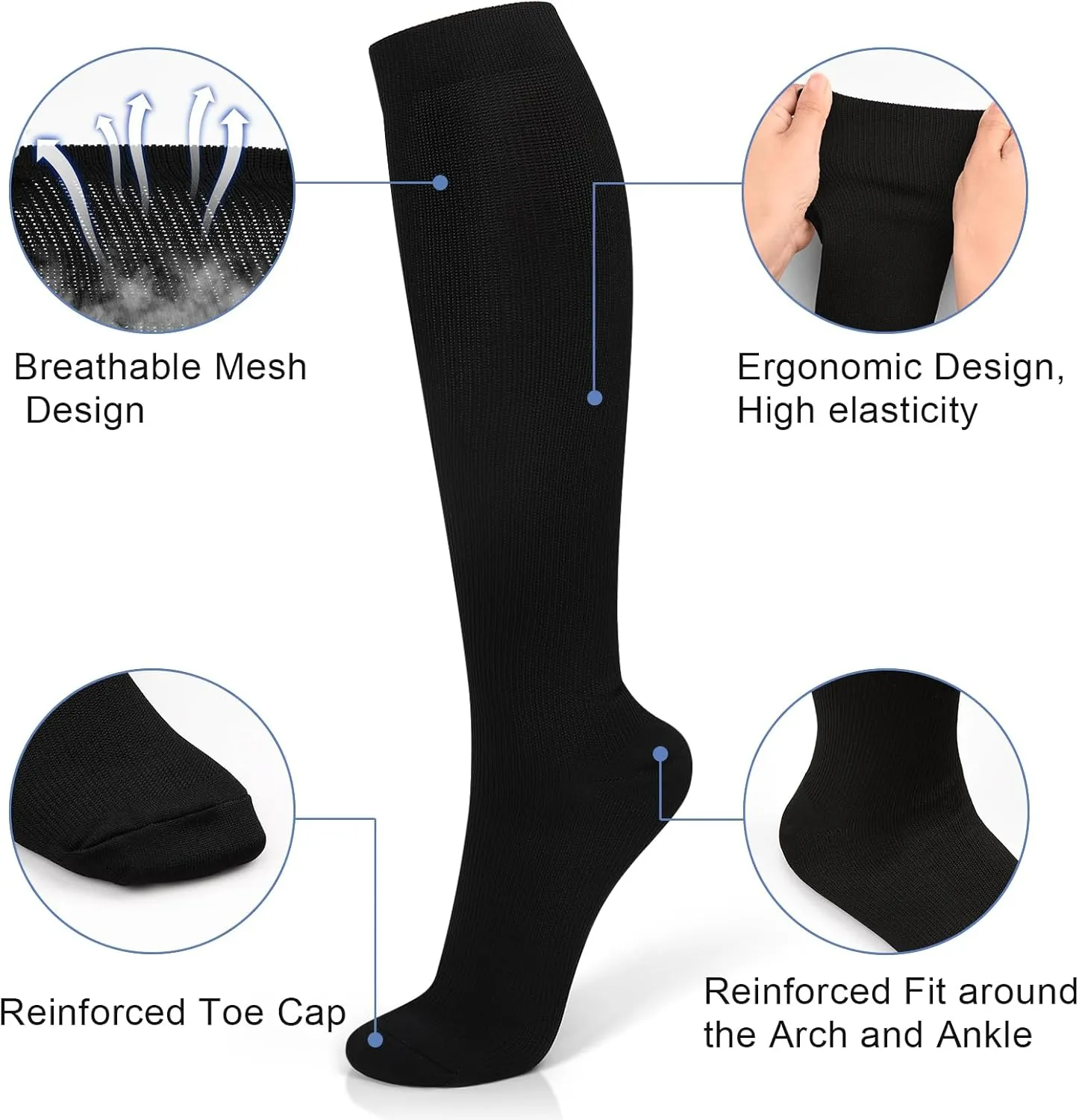 Compression Socks for Women Circulation (3 Pairs) 15-20 mmHg Support for Nurses Athletic Running Cycling Hiking Travel