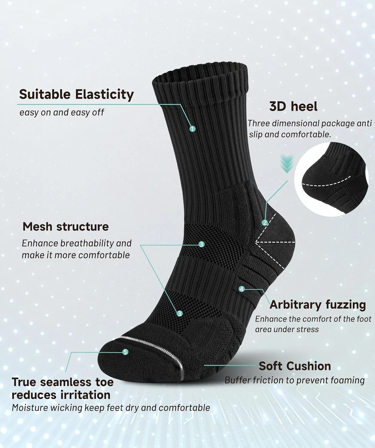CONRAN KREMIX Running Socks Mens Crew Socks 3 Pairs Cushioned Athletic
