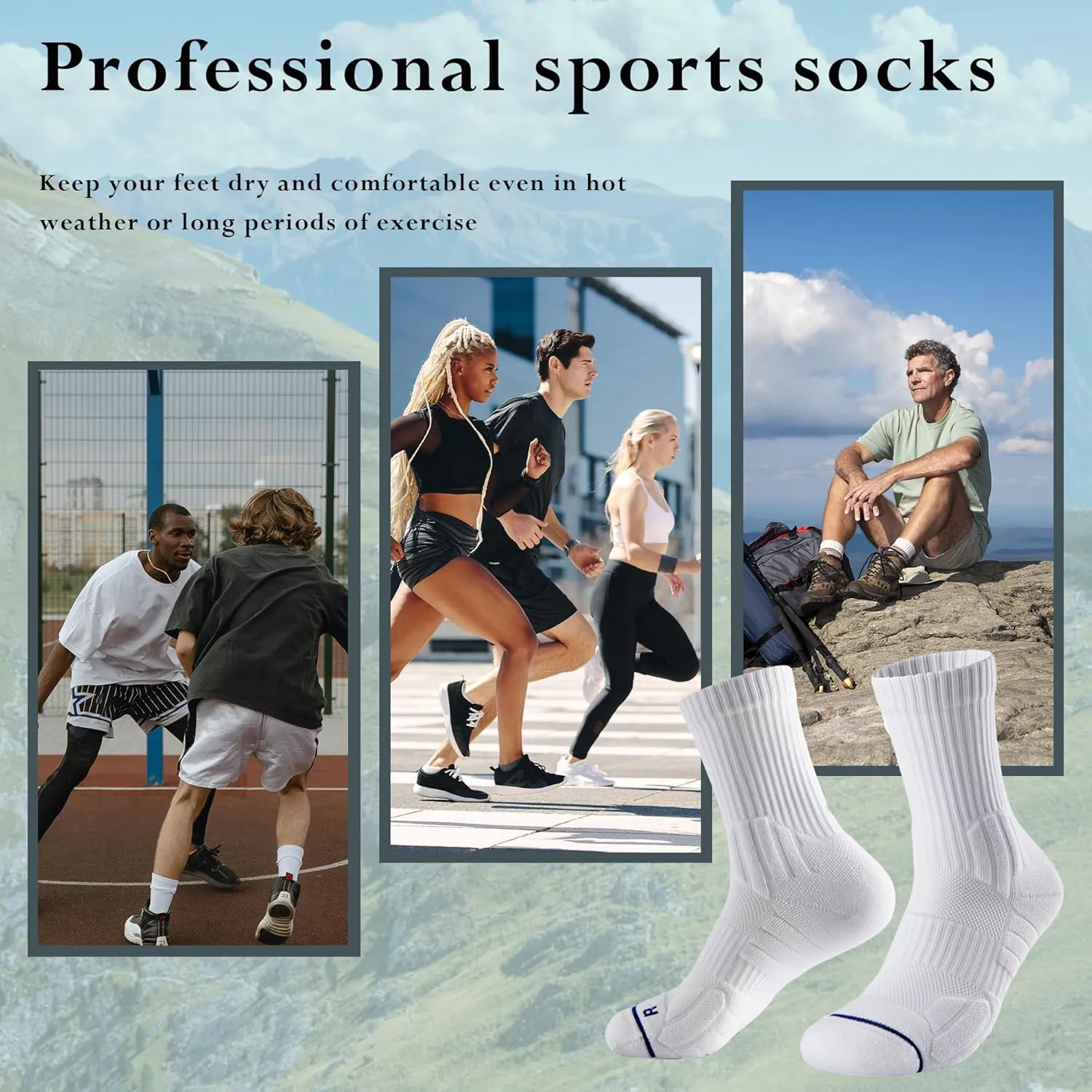 CONRAN KREMIX Running Socks Mens Crew Socks 3 Pairs Cushioned Athletic