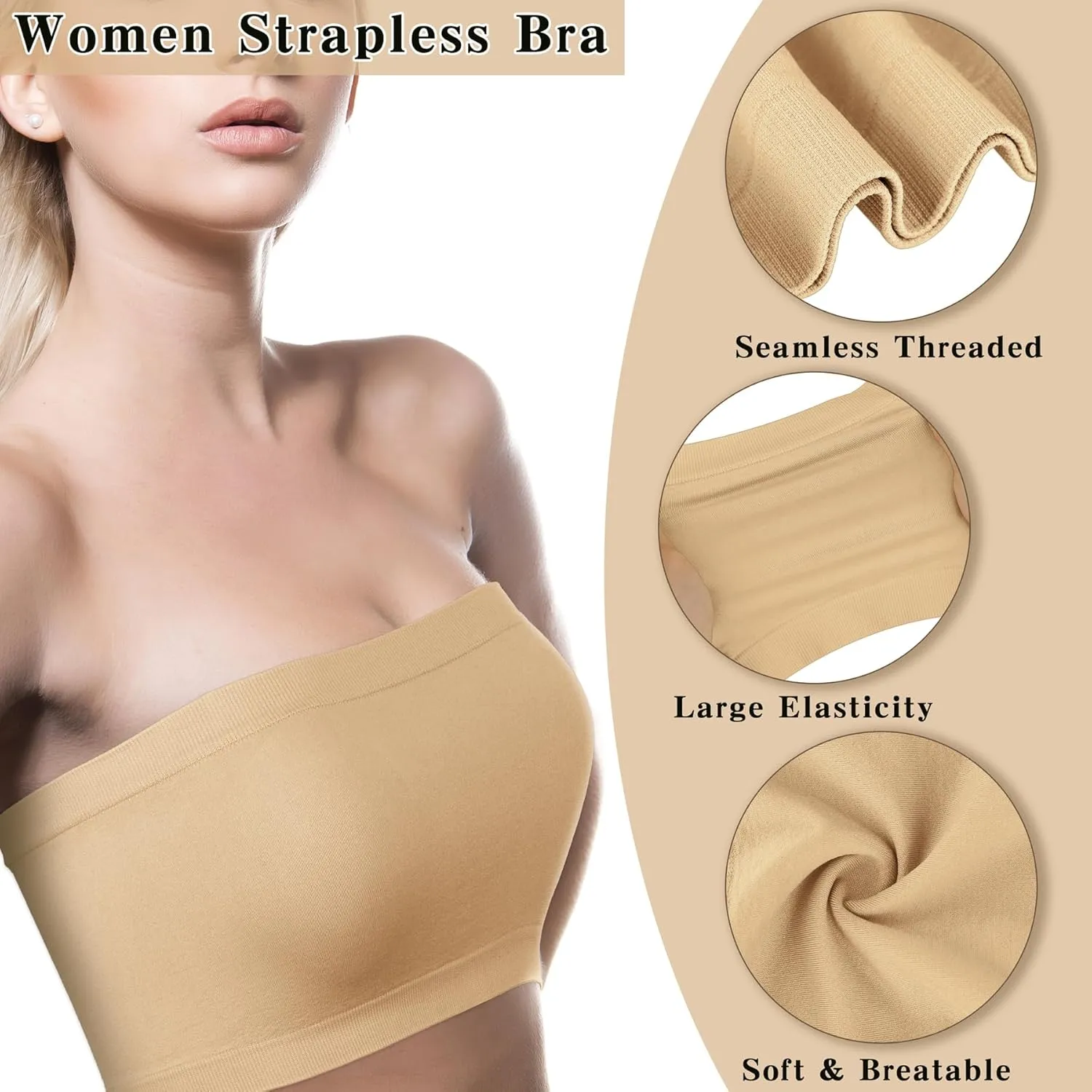 Cooraby 4 Pack Women Tube Tops Summer Non-Padded Seamless Bra, 4 Colors