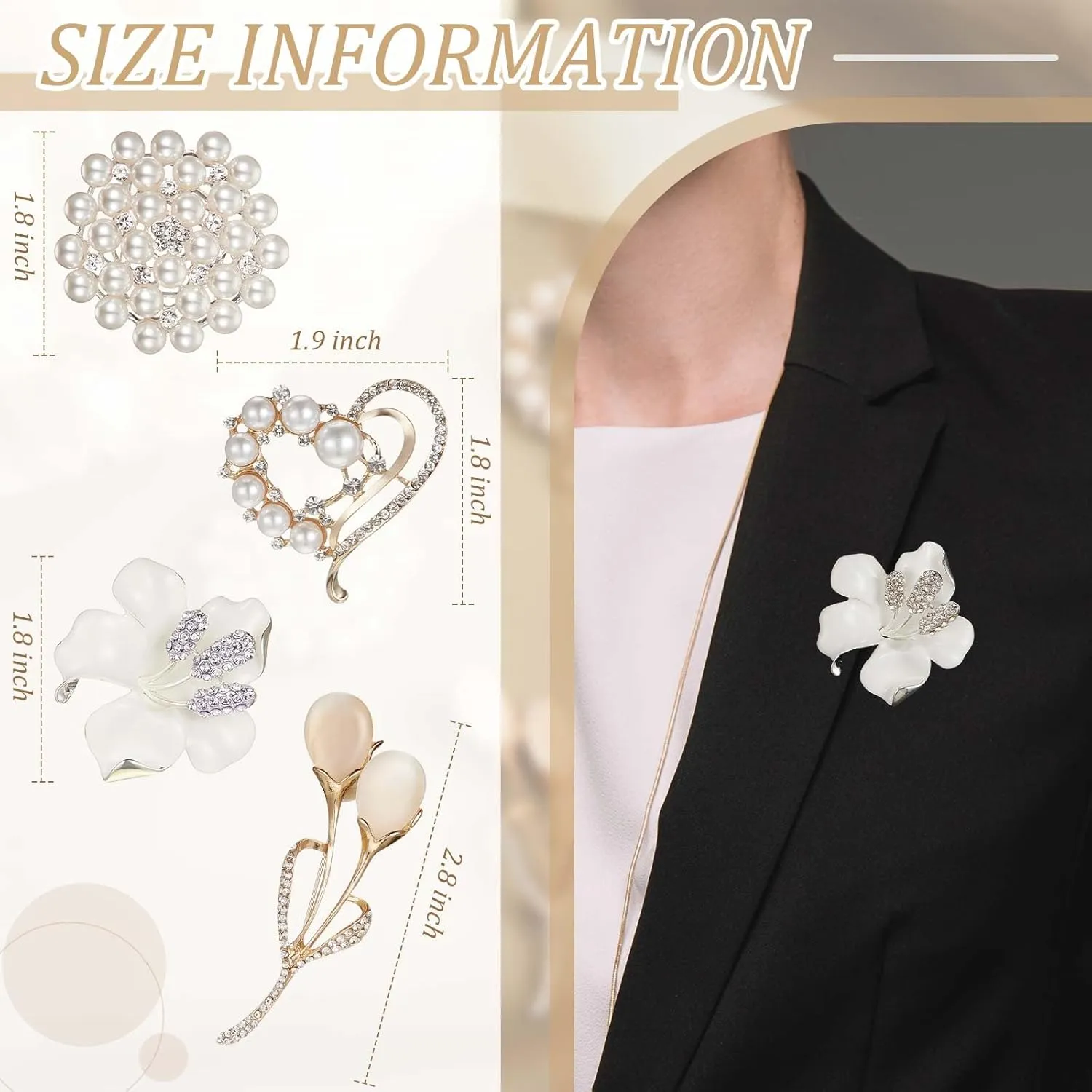 Ecally 4 Pcs Brooches and Pins for Women Crystal Pearl Brooch for Wedding Grad Teacher Appreciation Gift