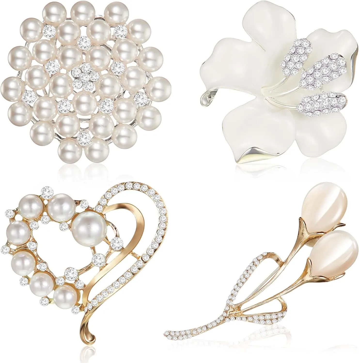 Ecally 4 Pcs Brooches and Pins for Women Crystal Pearl Brooch for Wedding Grad Teacher Appreciation Gift
