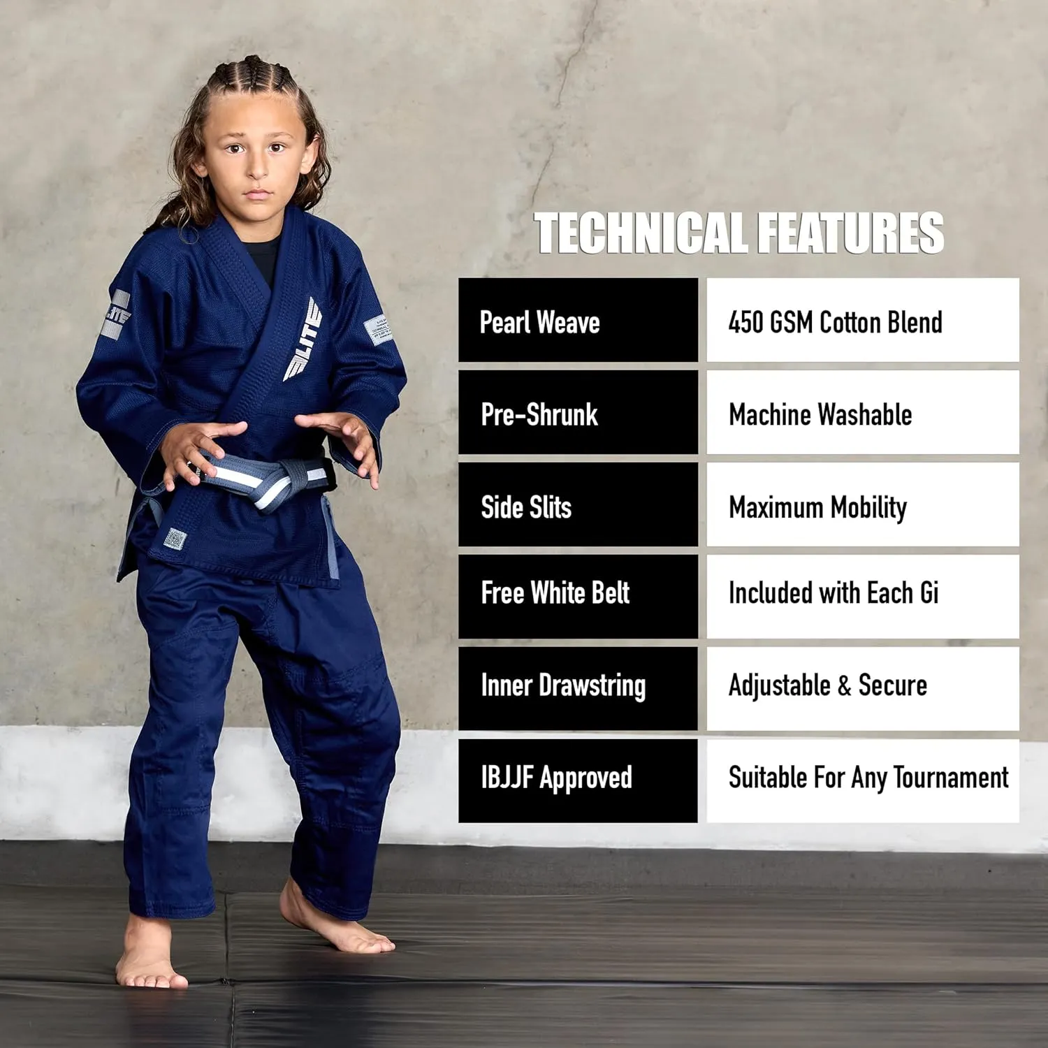 Elite Sports IBJJF Ultra Light BJJ Brazilian Jiu Jitsu Gi for Kids with Preshrunk Fabric and Free Belt