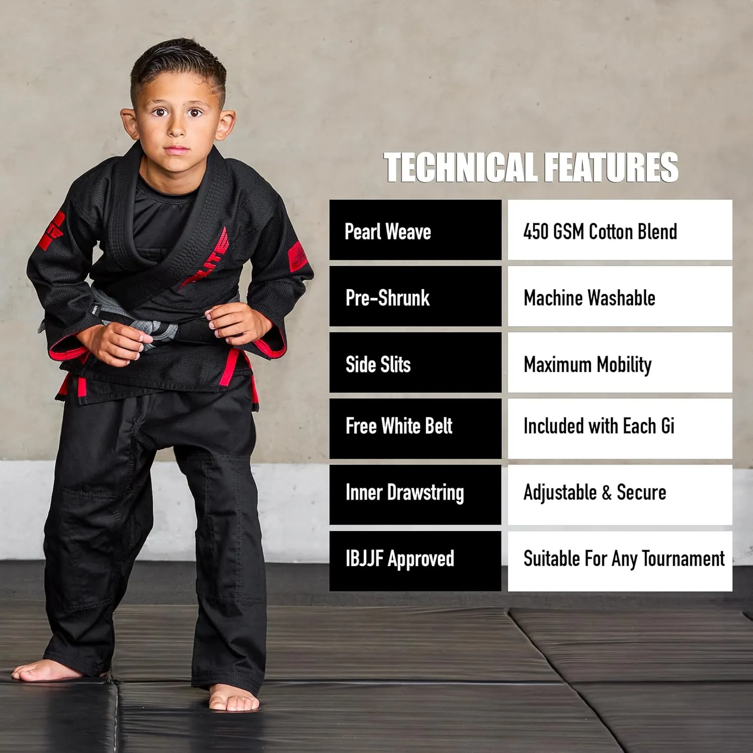 Elite Sports IBJJF Ultra Light BJJ Brazilian Jiu Jitsu Gi for Kids with Preshrunk Fabric and Free Belt