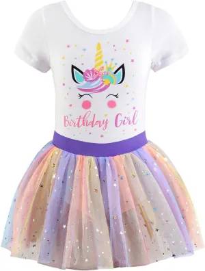EQSJIU Unicorn Ballet Leotards with Tutu for Girls Toddlers Dance Cotton Tulle Skirts Dress