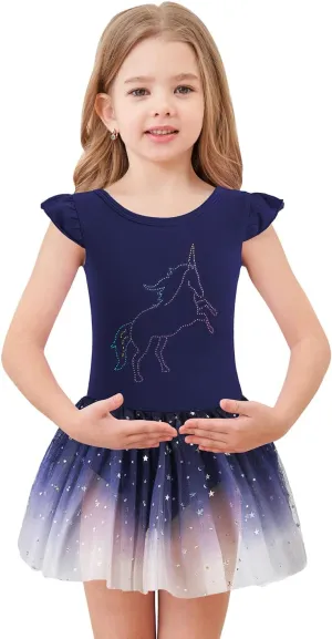 EQSJIU Unicorn Ballet Leotards with Tutu for Girls Toddlers Dance Cotton Tulle Skirts Dress