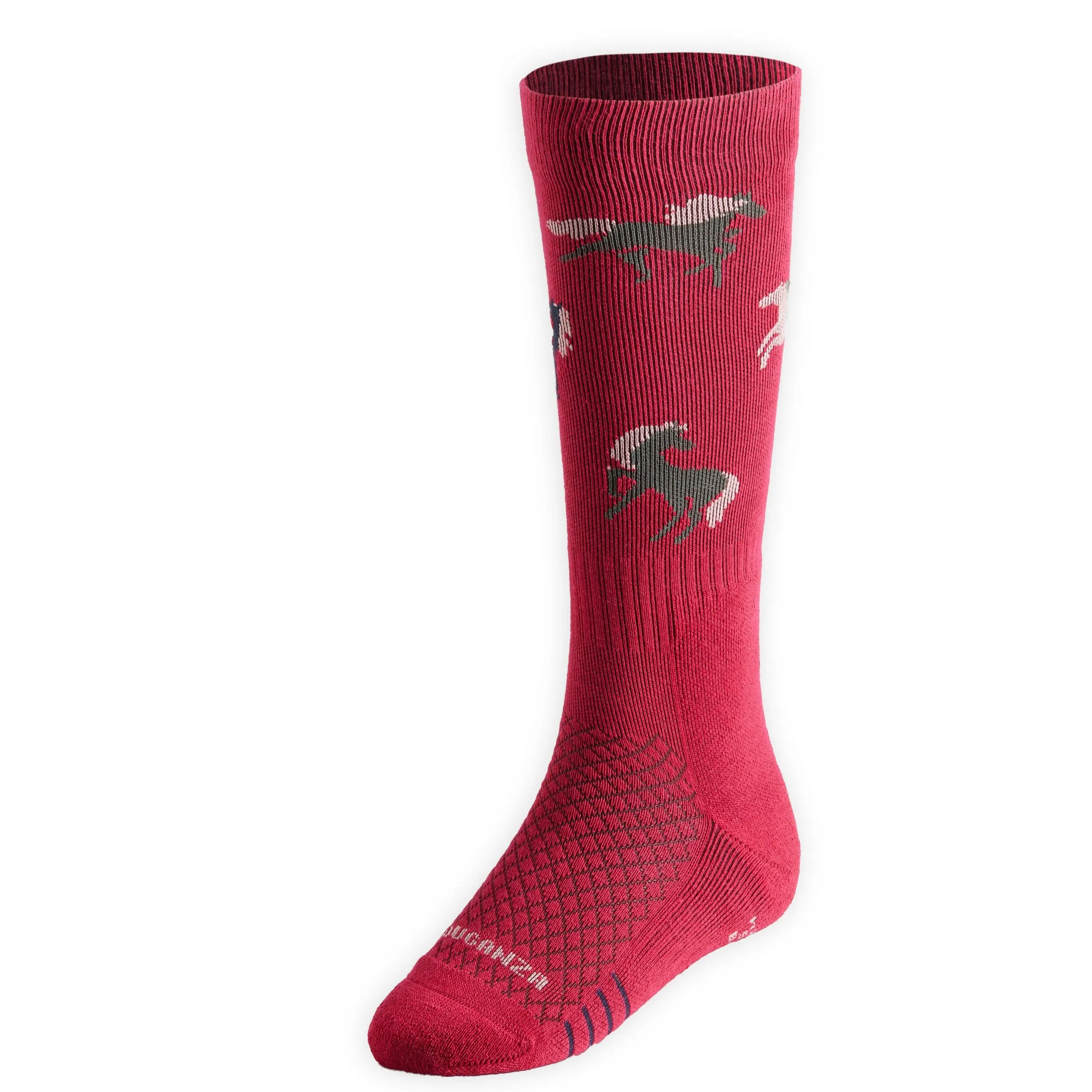 Fouganza children's riding knee socks with Sks 500 Graph print, red-black