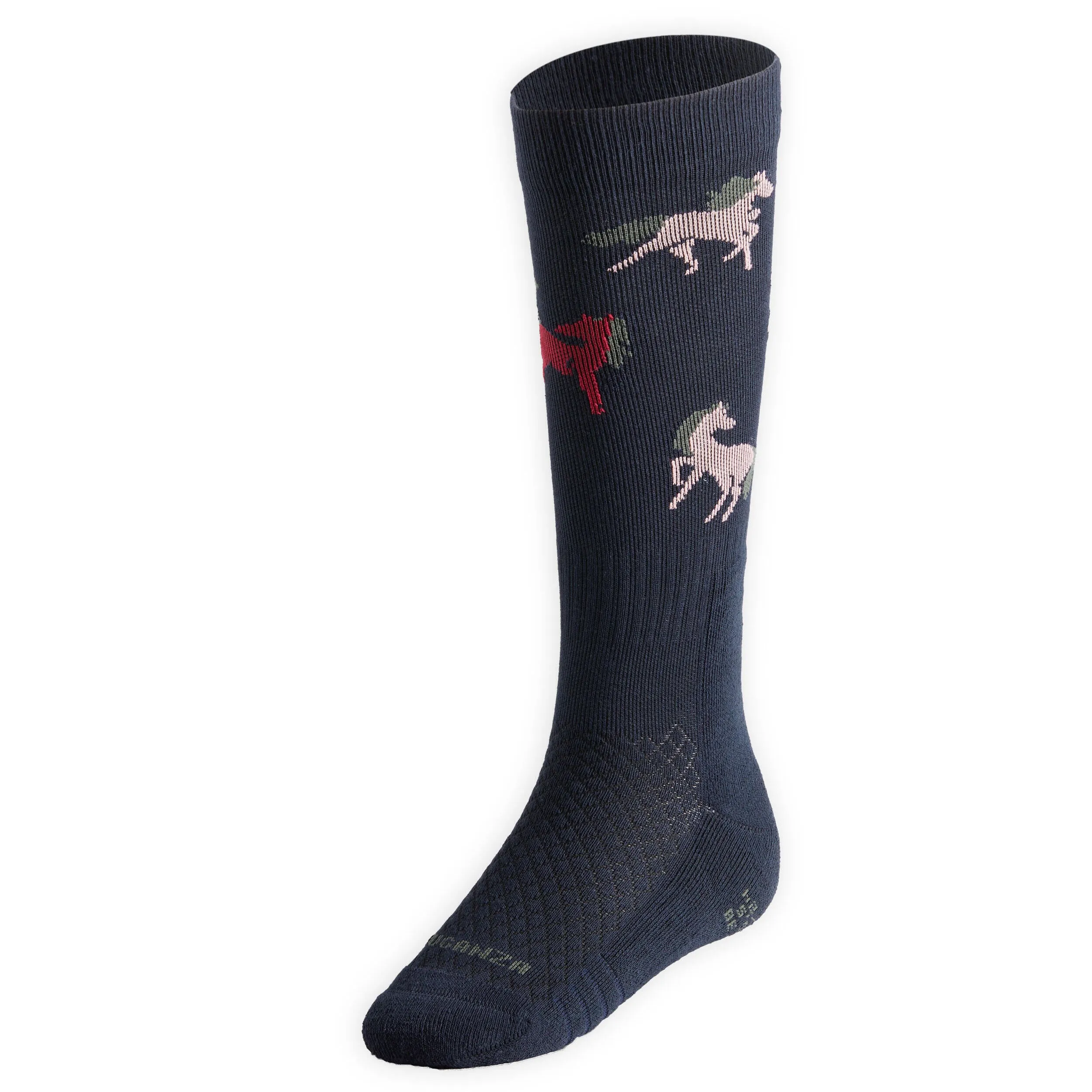 Fouganza children's riding knee socks with Sks 500 Graph print, red-black