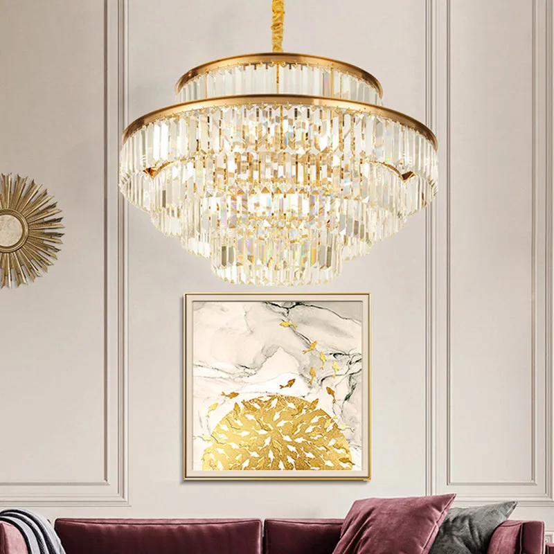 Gold Circular Crystal Chandelier - Artistic Suspension Light for Living Room