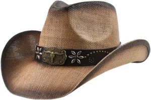 GORGLITTER Women's Straw Cowboy Hat Western Hats Cowgirl Classic Wide Brim Sun Hat for Men