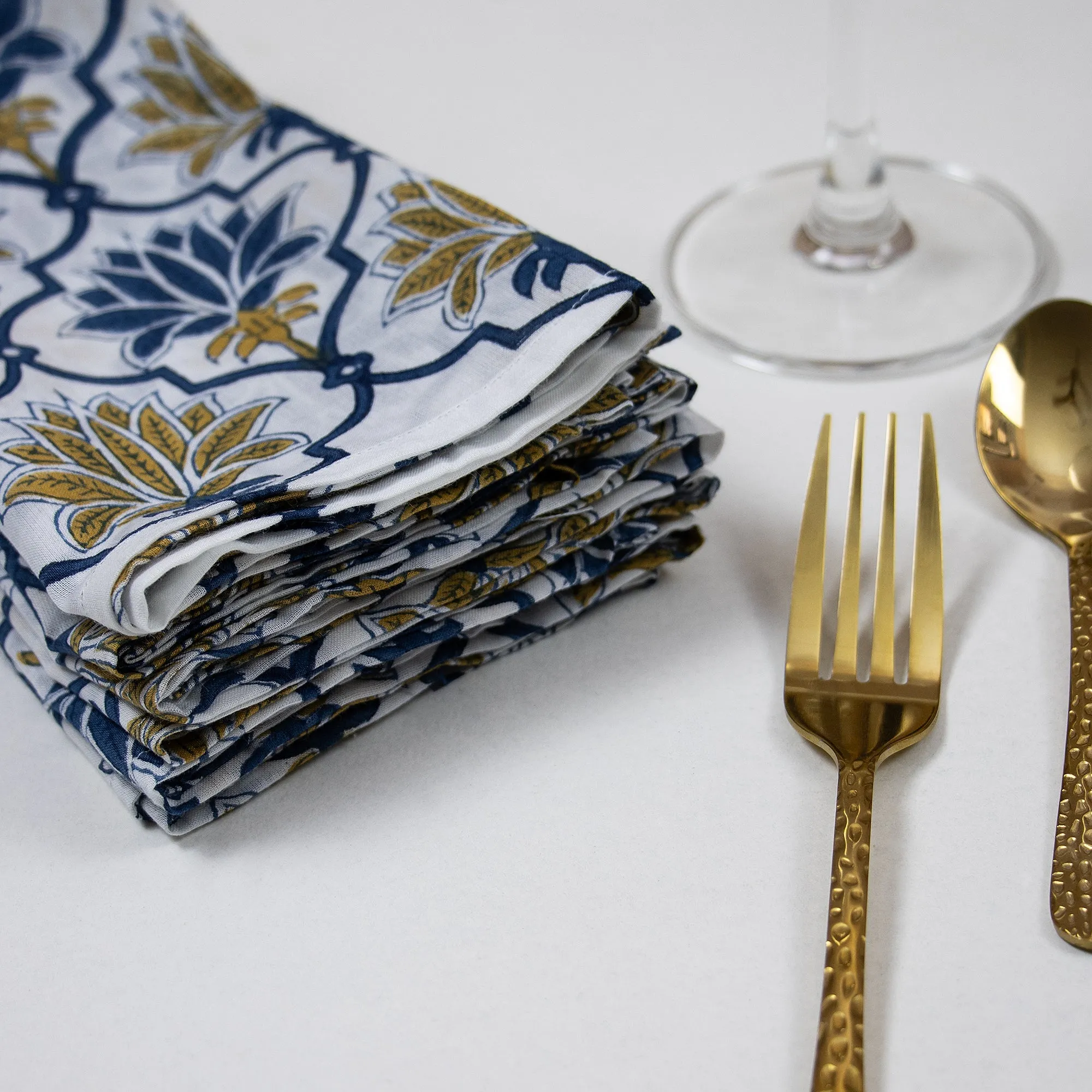 Hand Block Flower Print Cotton Dining Table Napkins
