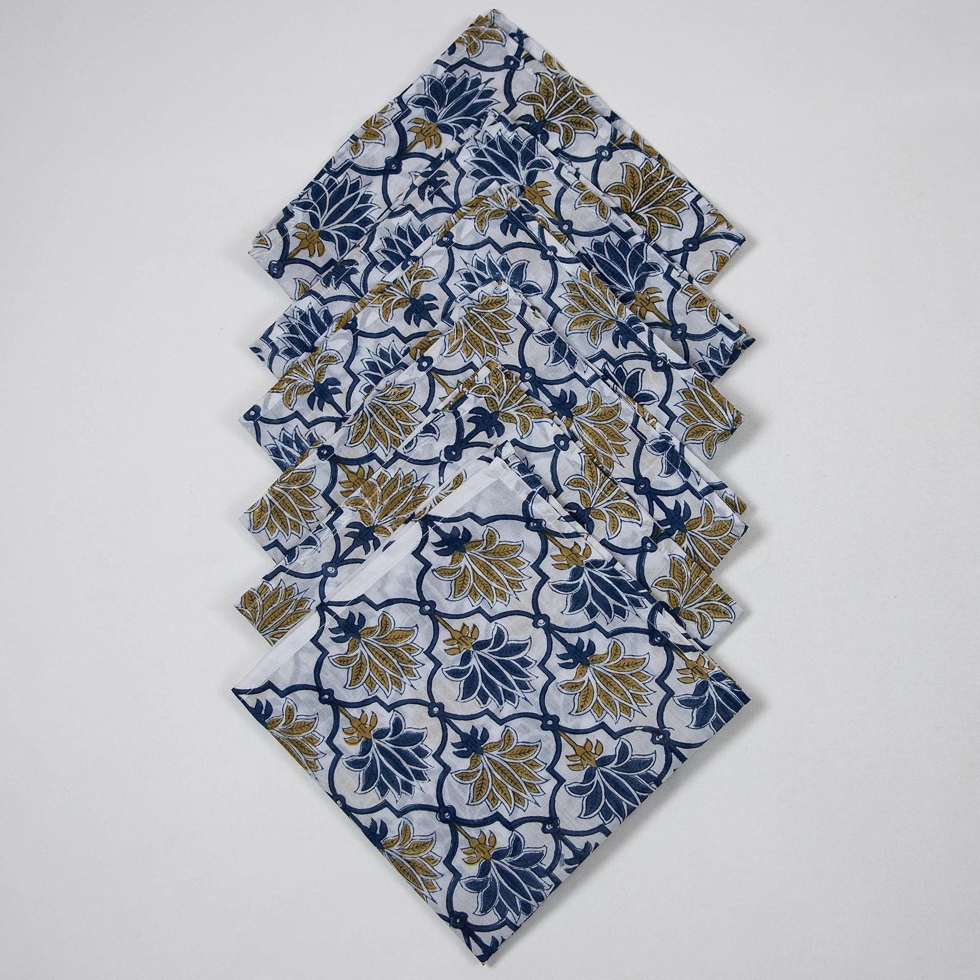 Hand Block Flower Print Cotton Dining Table Napkins