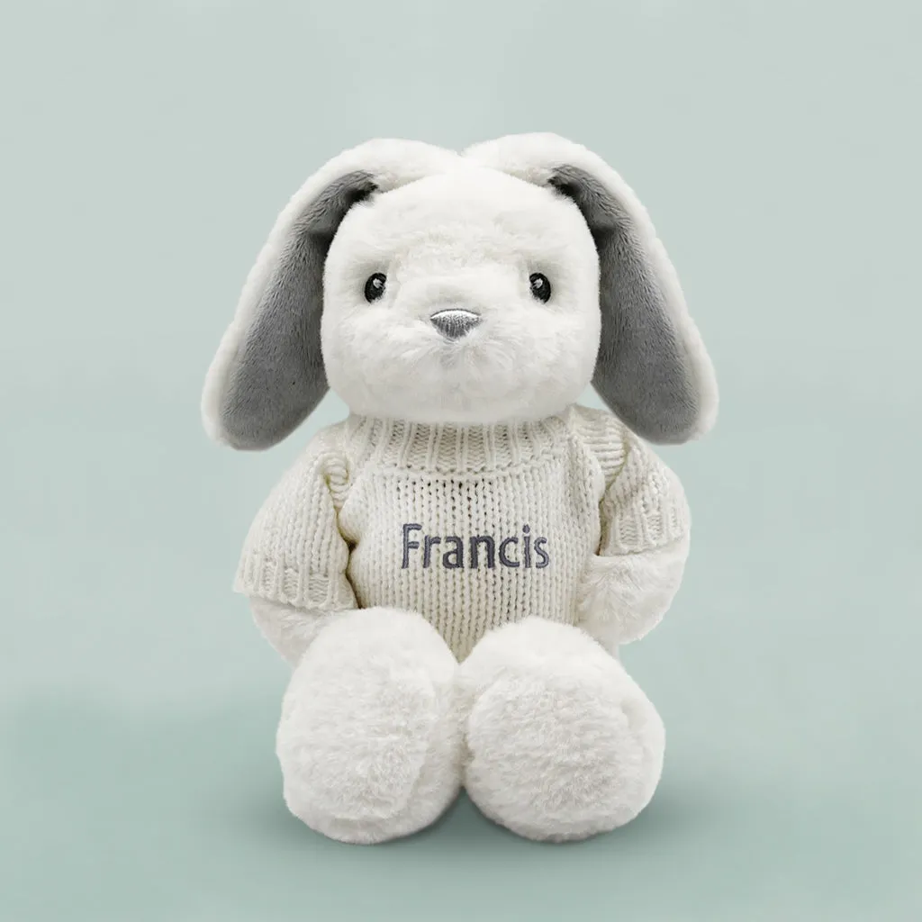 Hand Tied Baby Clothes Bouquet and Personalised Bunny, White