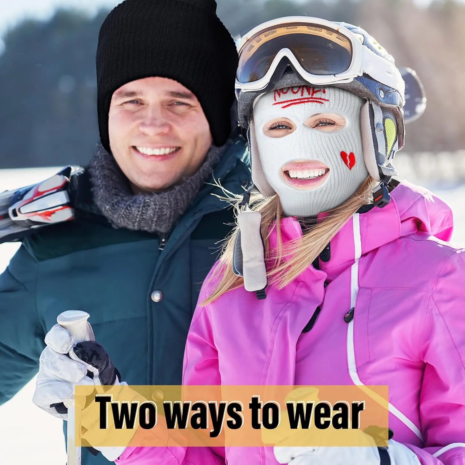 Handepo 2 Pcs 3 Hole Ski Mask Winter Warm Balaclava Full Face Knit Ski Hat Mask Knitted Full Face Cover for Men Women