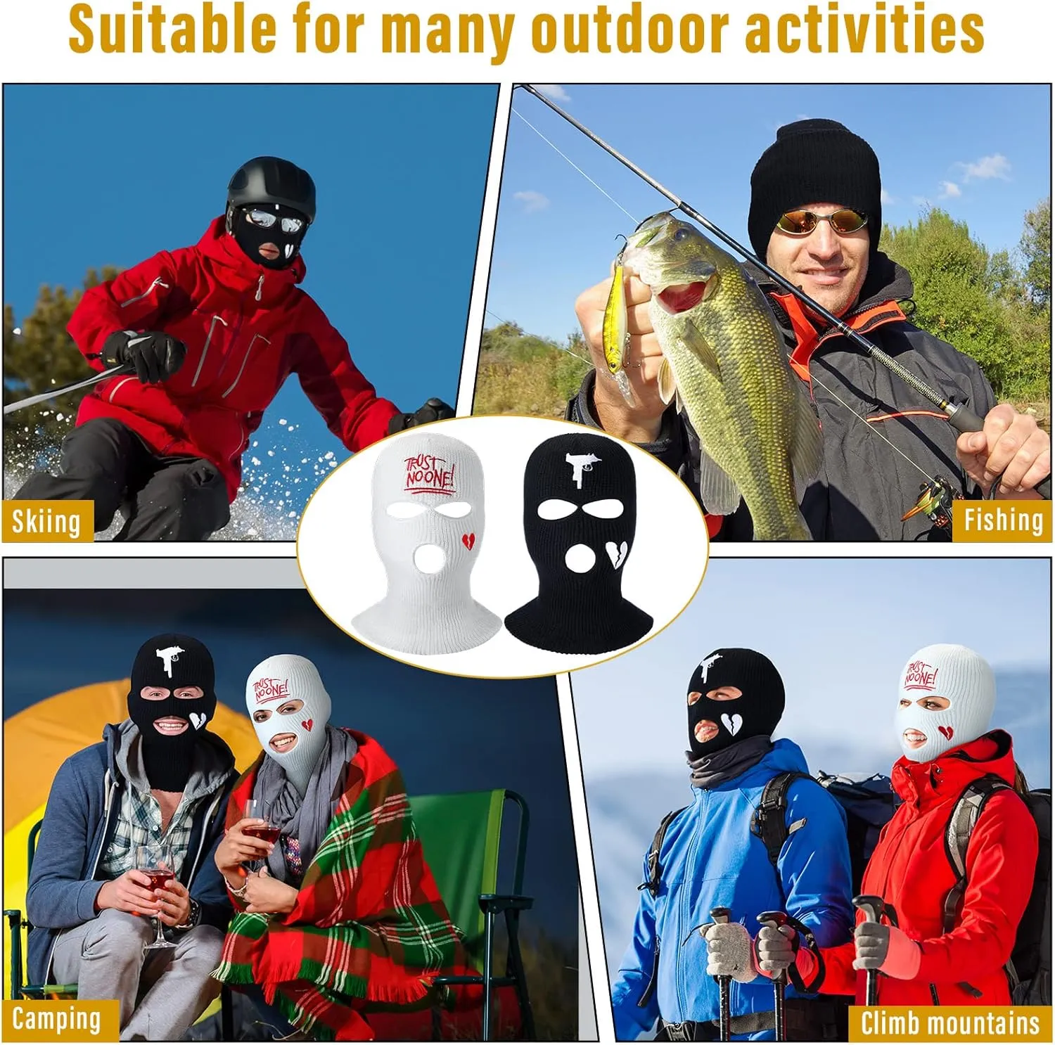 Handepo 2 Pcs 3 Hole Ski Mask Winter Warm Balaclava Full Face Knit Ski Hat Mask Knitted Full Face Cover for Men Women