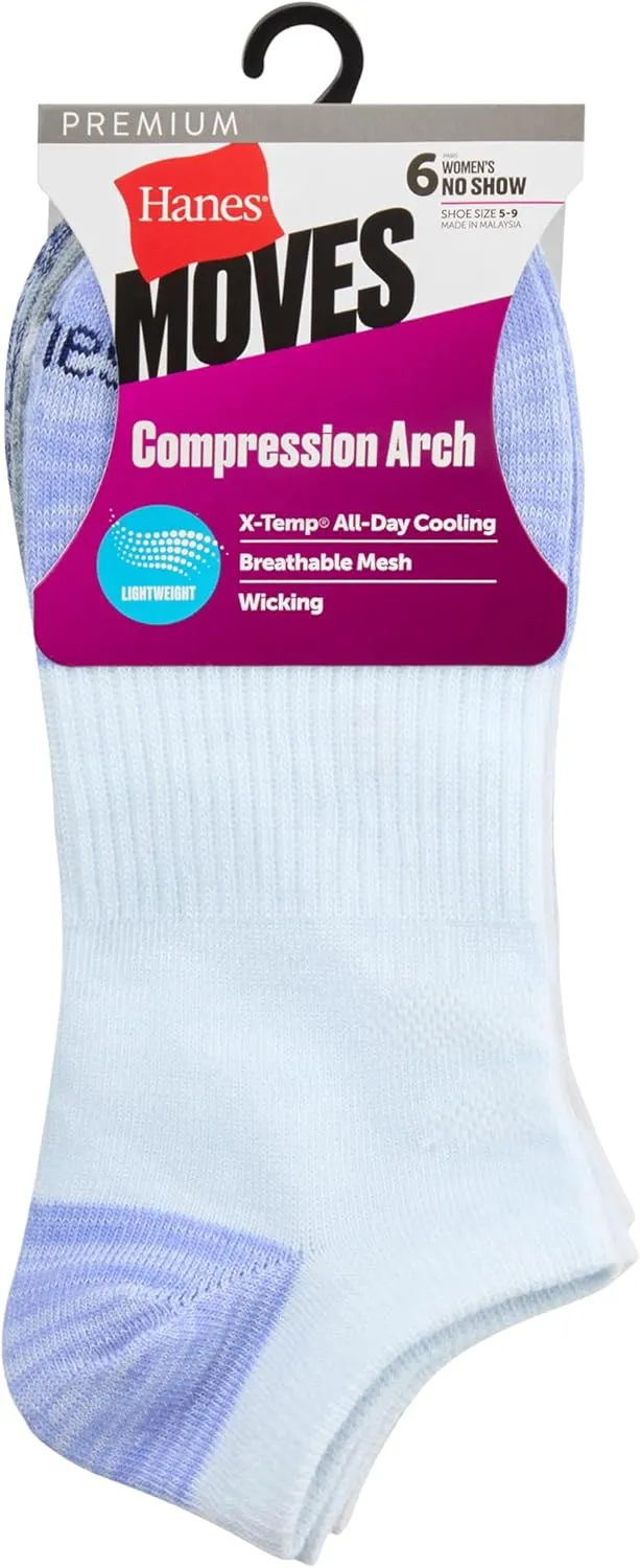 Hanes Performance No Show, Lightweight X-Temp Cooling Socks for Women, 6-Pack
