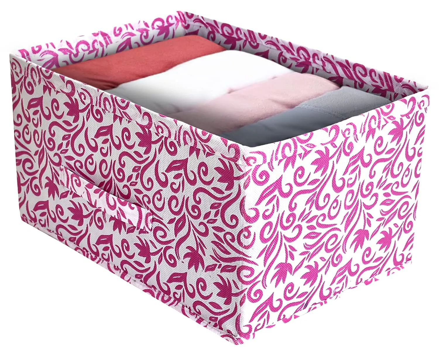 Heart Home Cotton Floral Printed Multipurposes Rectangular Flodable Storage Box, Drawer Storage And Cloth Organizer (Pink)-Hs43Hearth26301