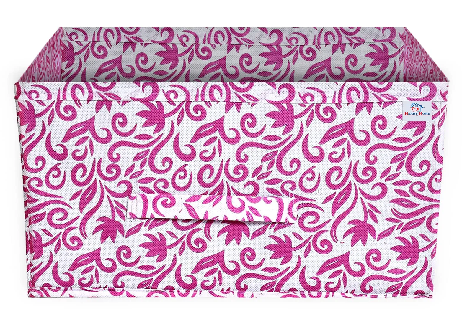 Heart Home Cotton Floral Printed Multipurposes Rectangular Flodable Storage Box, Drawer Storage And Cloth Organizer (Pink)-Hs43Hearth26301