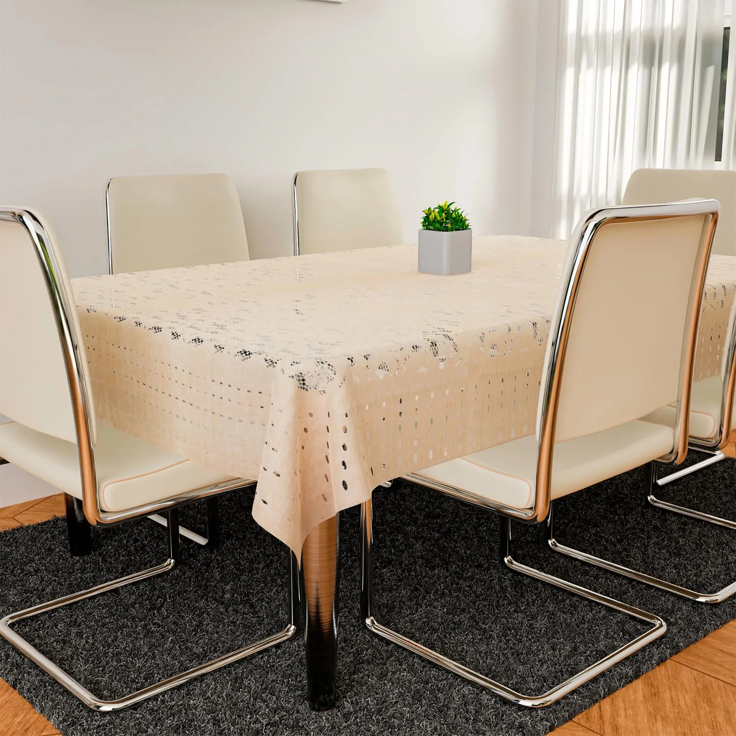 Heart Home Dining Table Cover | Cashew Design Dining Table Cover | Shinning Net Dining Table Cover | Table Cover for Home D�cor | 60x90 | Golden