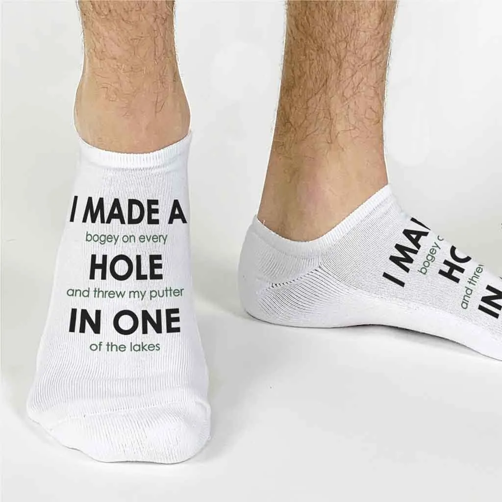 Hole In One Funny No-Show Golf Socks for Him or Her