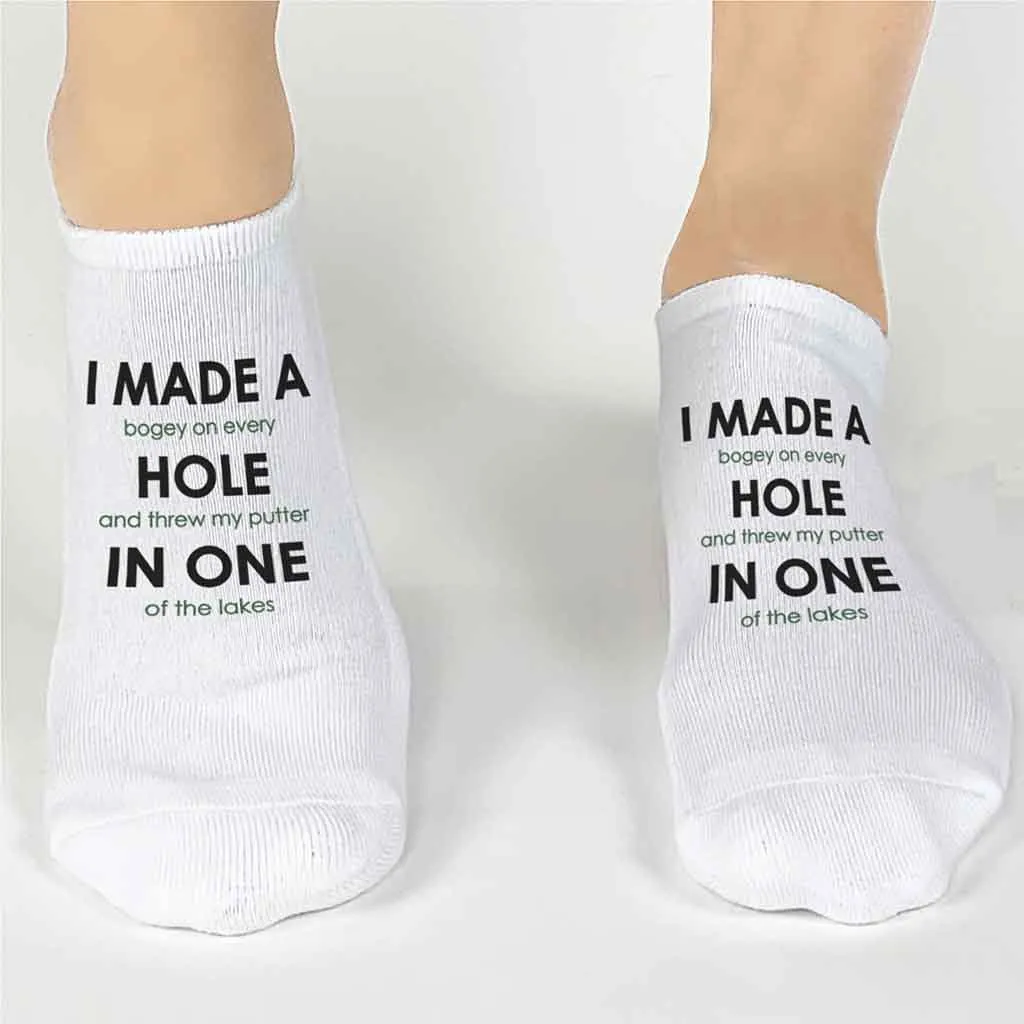 Hole In One Funny No-Show Golf Socks for Him or Her