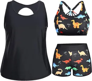 Holipick Women Plus Size 3 Piece Tankini Swimsuits Tummy Control Bathing Suits with Boy Shorts Tank Top with Sports Bra