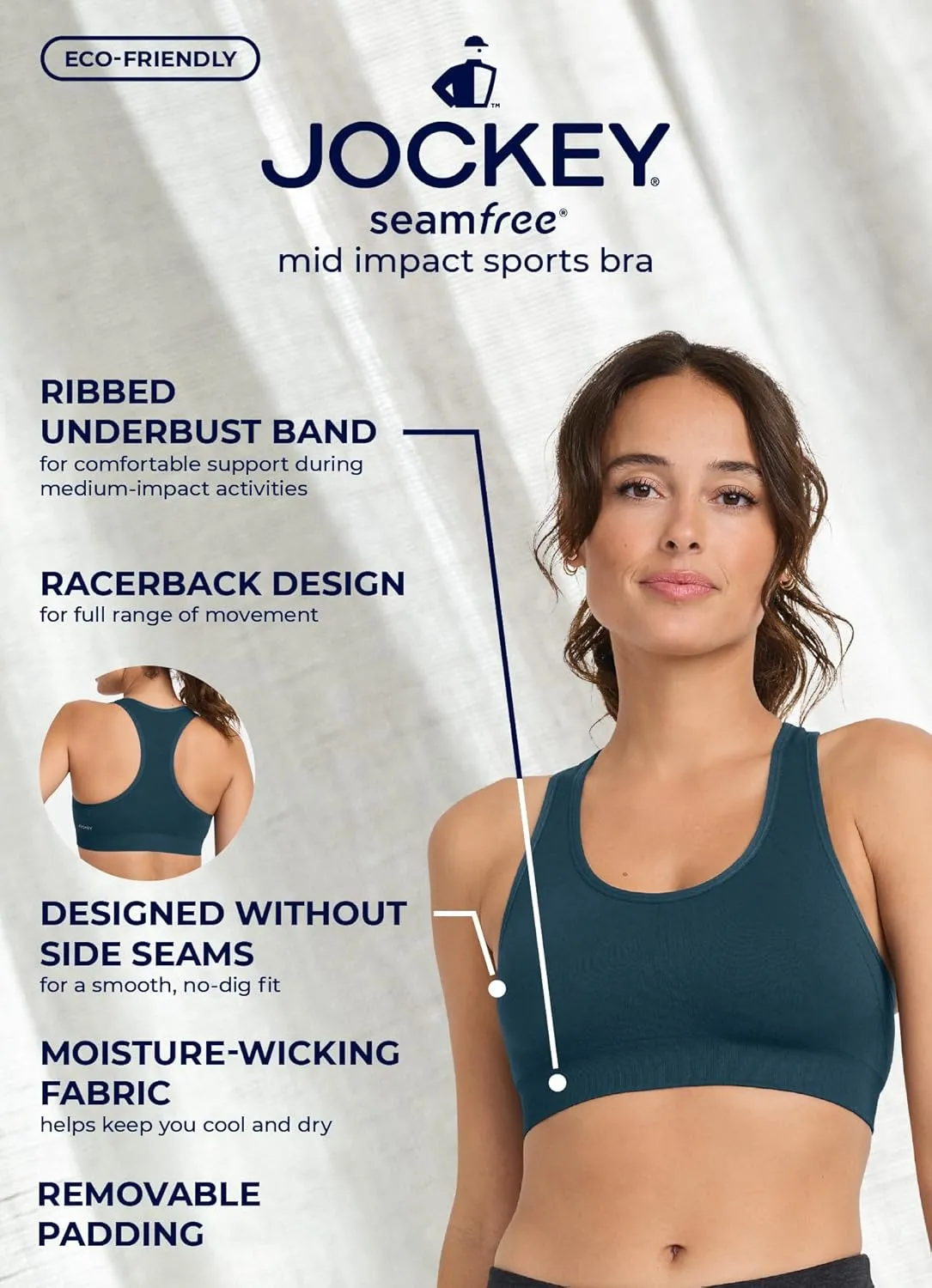 Jockey Women's Bra Seamfree Mid Impact Sports Bra