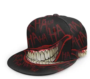 Joker Hat Flat Brim Bill Baseball Cap Adjustable Snapback Hat Hip Hop Cap Dad Hat Trucker Hat for Men Women Black
