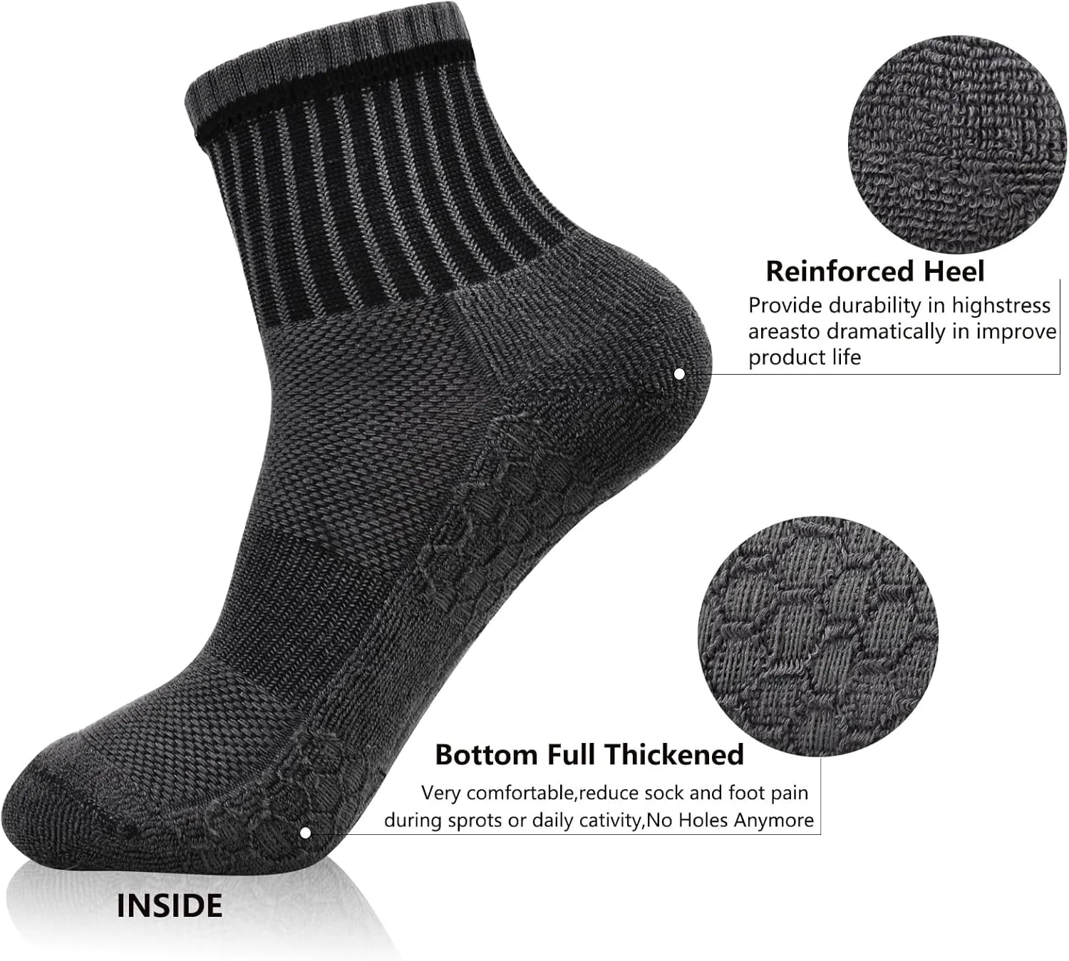 J.WMEET Men's Quarter Ankle Socks Athletic Running Hiking Cushion Performance Ventilation Sports Cotton Socks 6 Pack